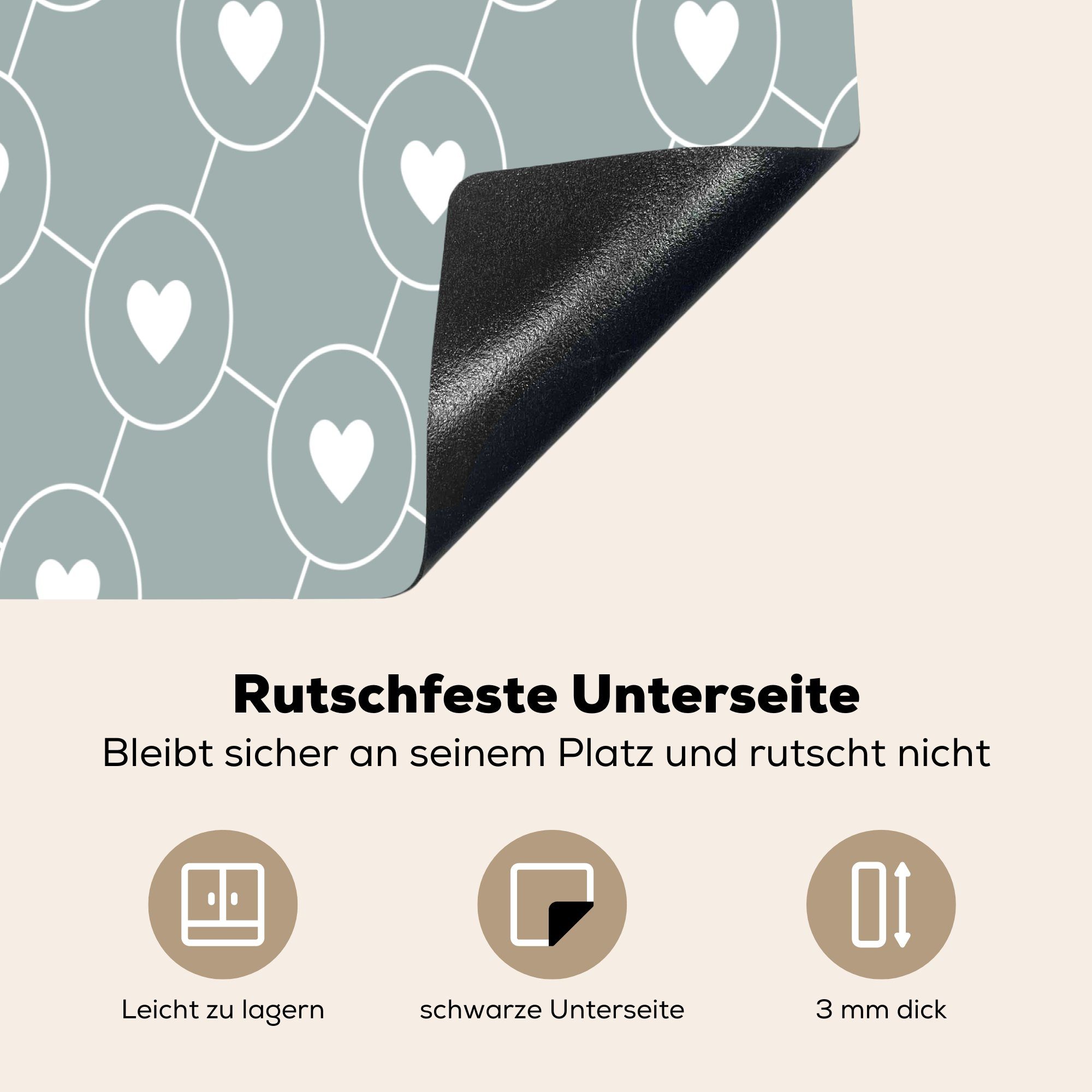 Design Küchen - tlg), Muster Induktionskochfeld Geometrie (1 Herdblende-/Abdeckplatte cm, Herz, MuchoWow für - - Induktionsherd, Dekoration Vinyl, 58x51