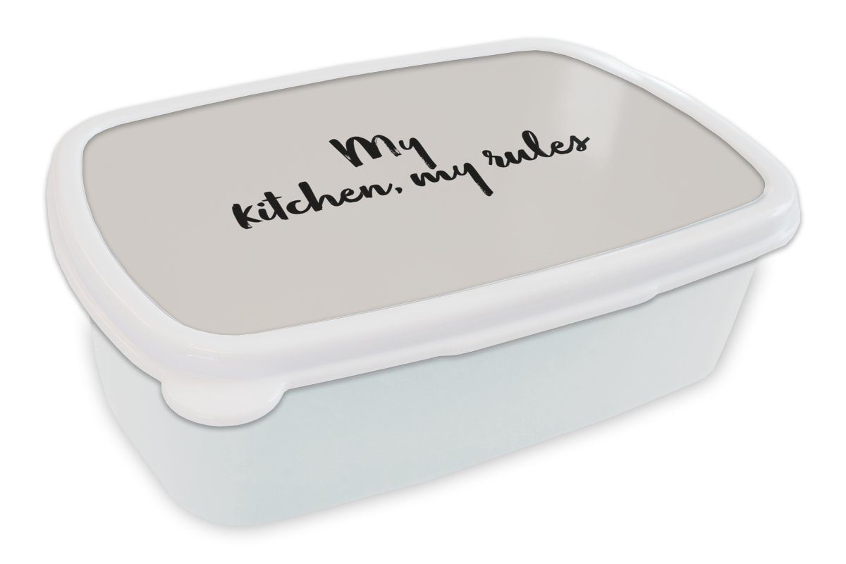 MuchoWow Lunchbox Meine Küche, meine Regeln - Kulinarisches - Zitate - Sprichwörter -, Kunststoff, (2-tlg), Brotbox für Kinder und Erwachsene, Brotdose, für Jungs und Mädchen weiß