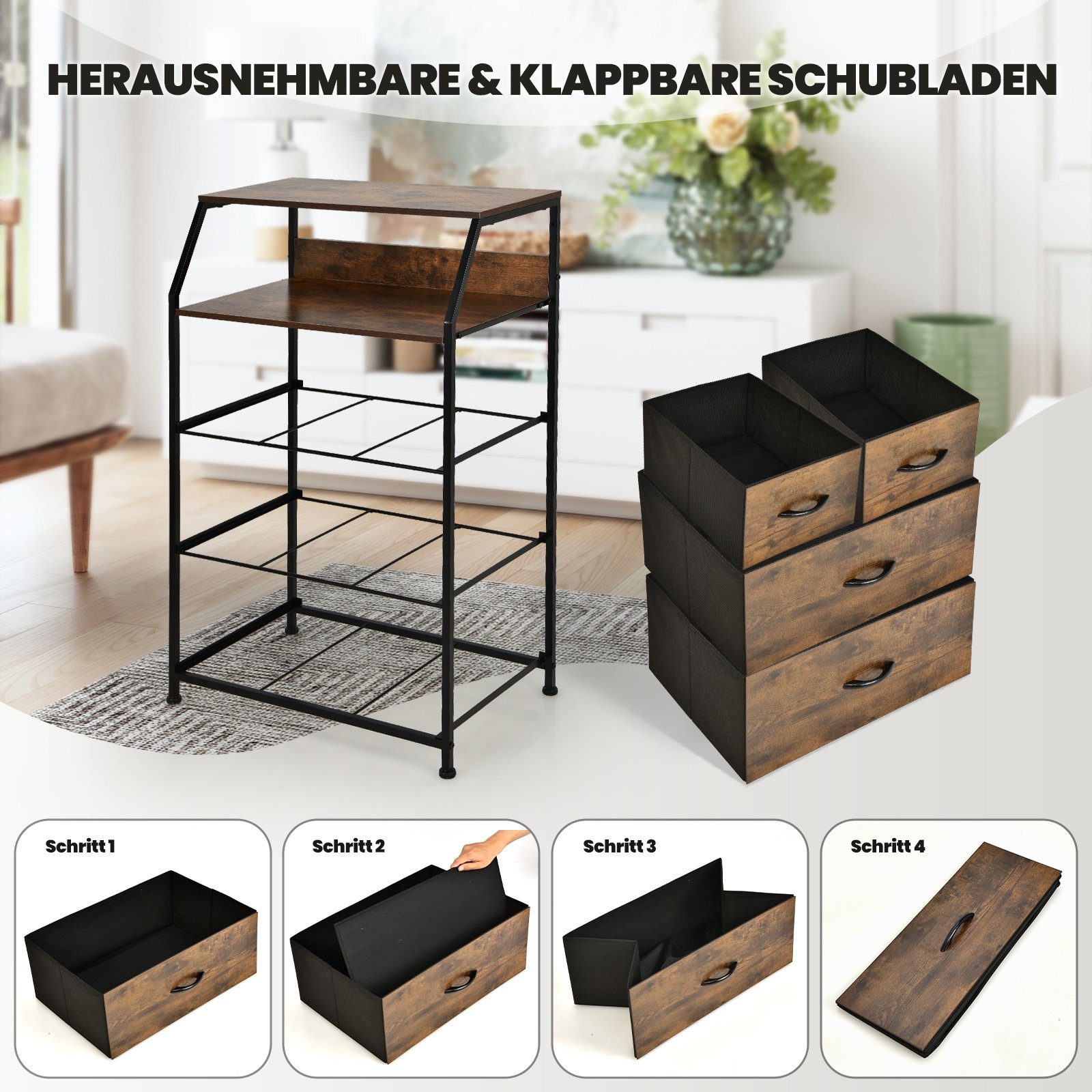 COSTWAY Nachtschrank mit 4 Schubladen und Ablage, 45x30x92cm