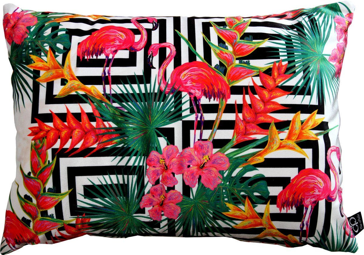 Kissen Casa Dekokissen Samtstoff Luxus Deko Flamingos Mehrfarbig Flowers x Miami & - 55 Kissen Padrino cm Wohnzimmer 35 - Feinster