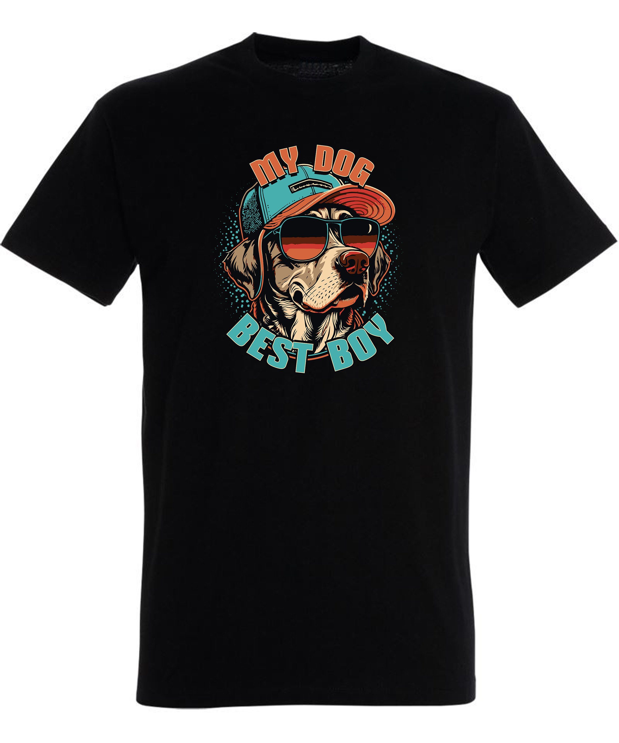 MyDesign24 T-Shirt Cap Print Hund Fit, Aufdruck Cooler Regular - mit schwarz Herren Sonnenbrille Baumwollshirt Hunde Shirt i225 und mit