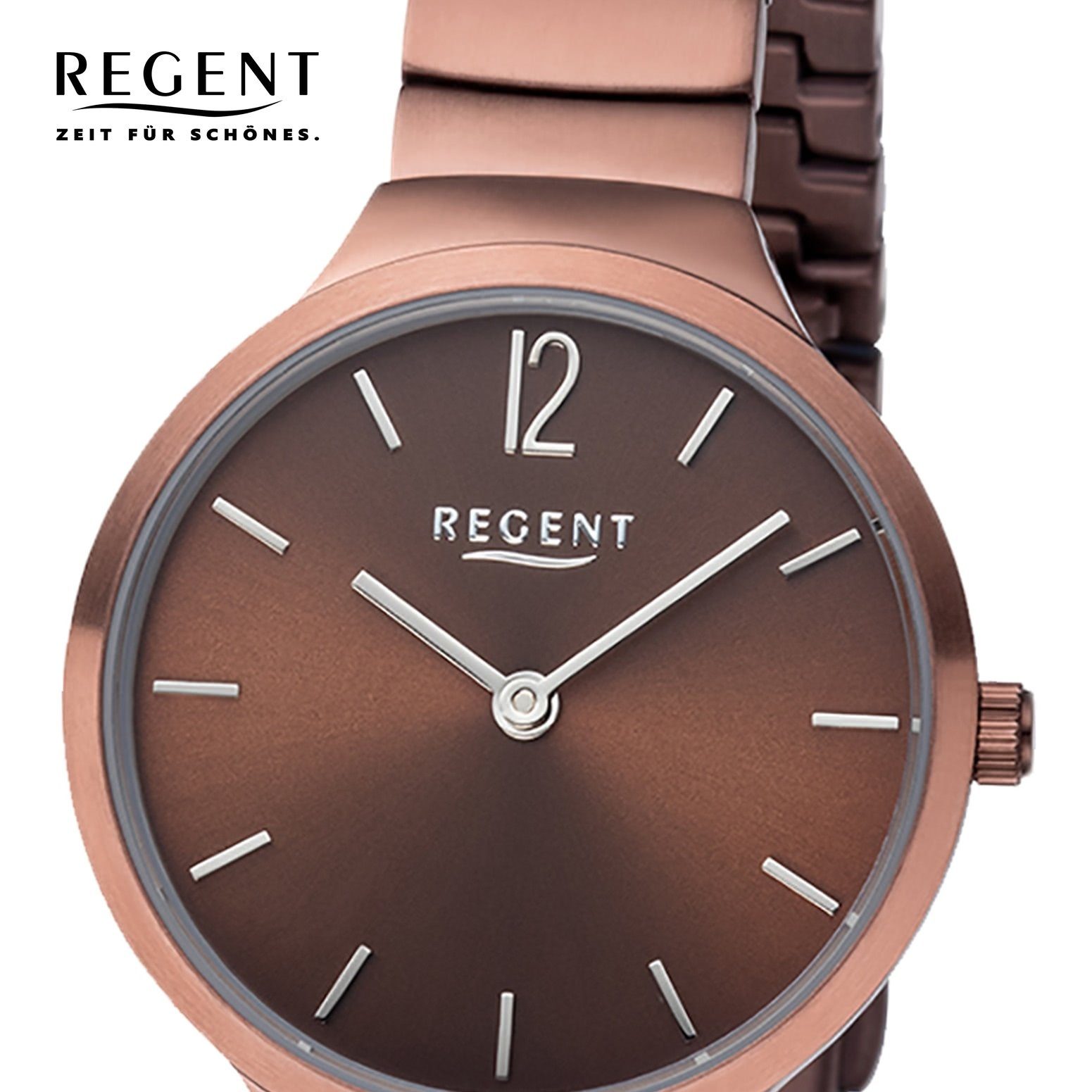 Regent Quarzuhr Regent Damen Quarz Uhr BA-556 Edelstahl, Damen Armbanduhr  rund, klein (ca. 30mm), Edelstahlarmband