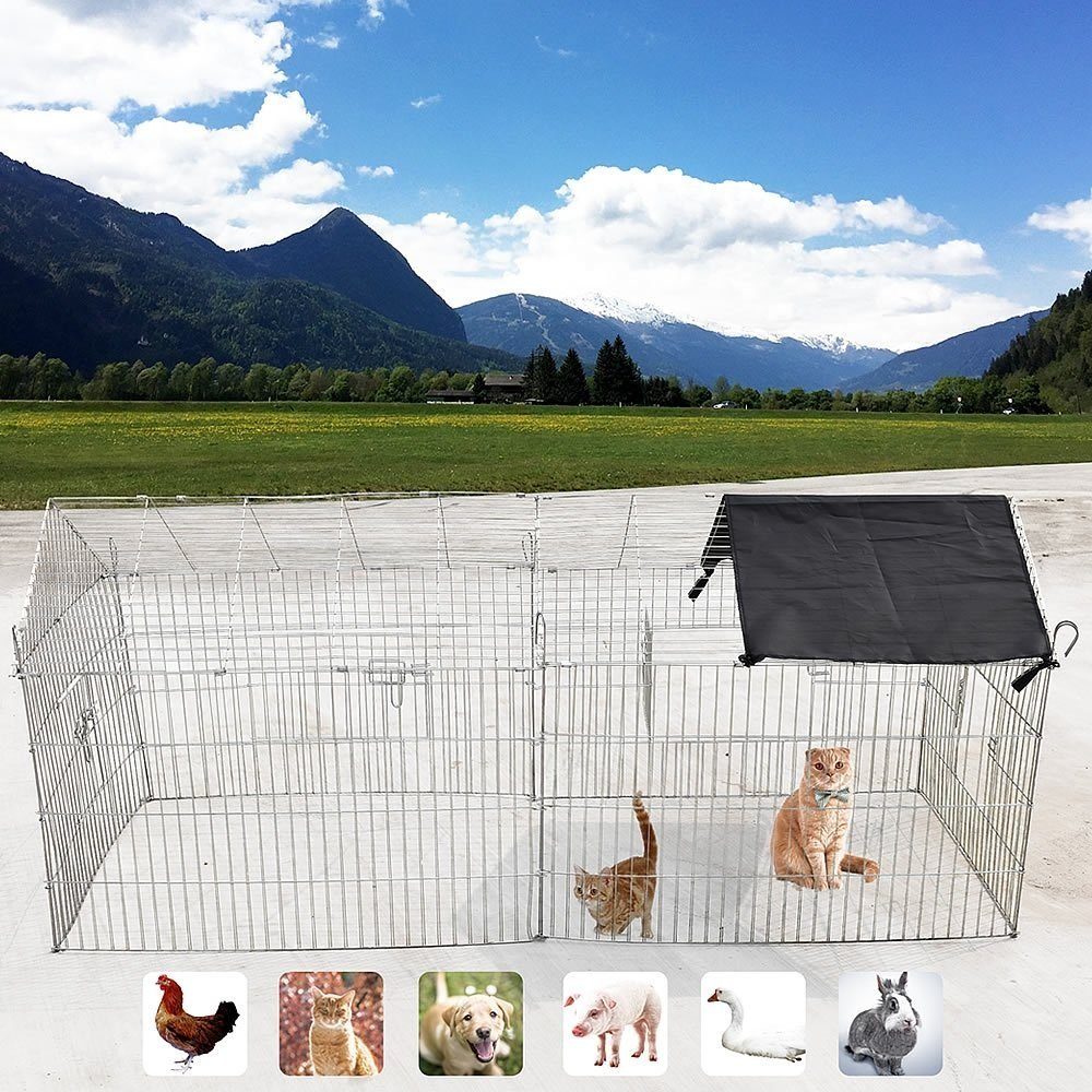 Melko Freigehege Freigehege mit Sonnenschutz Tierlaufstall Tiergehege Freilauf, praktischen Sonnenschutz