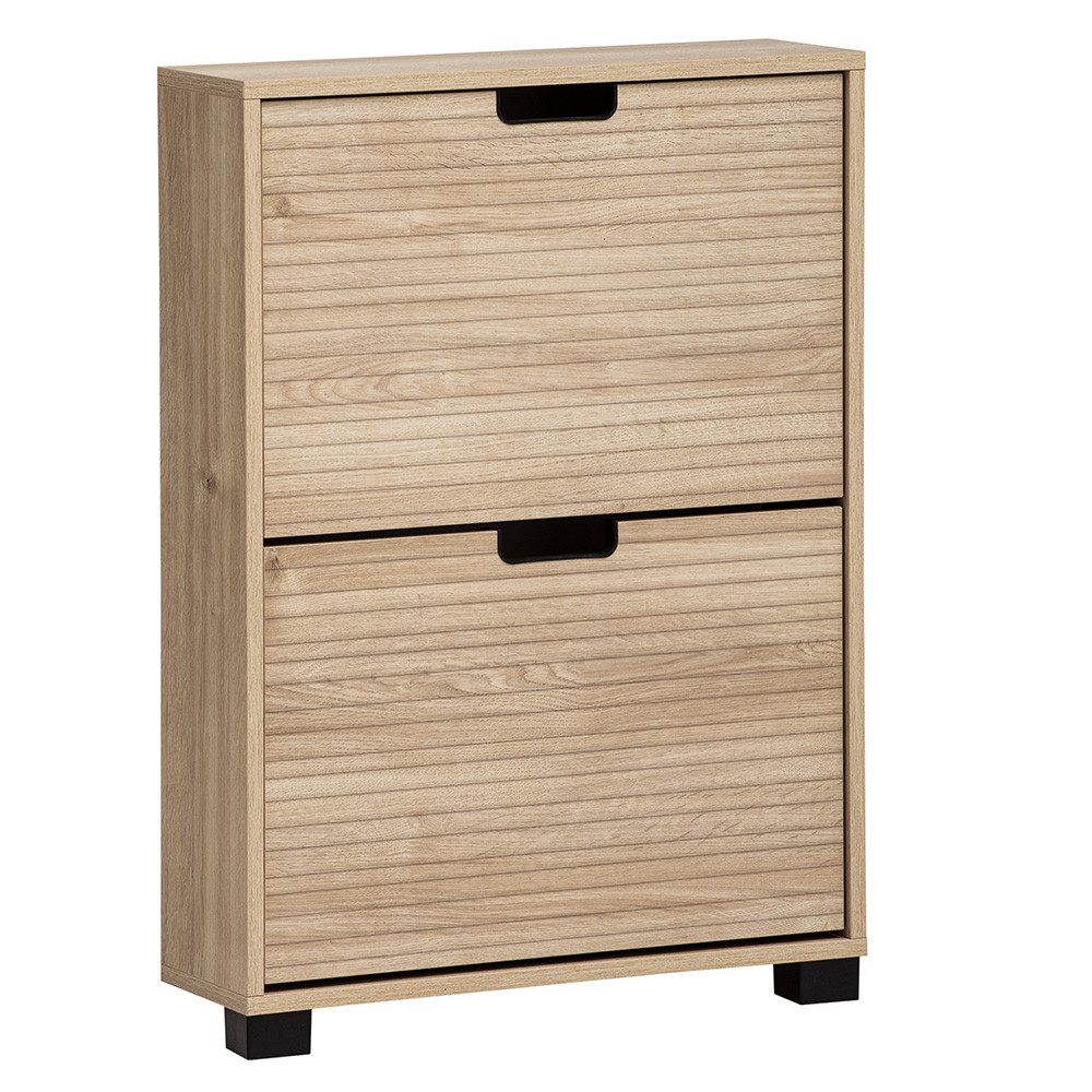 Lomadox Schuhschrank ELURU-80 in Eiche mit gestreiften Frontdekor, 2 Klappen, 60 cm breit