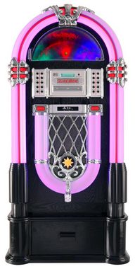 Beatfoxx GoldenAge XXL Jukebox mit Plattenspieler inkl. Untergestell Stereoanlage (UKW/MW-Radio, 60 W, Retro Musikbox mit LED-Beleuchtung, CD-Player, Bluetooth, USB-SD, AUX)