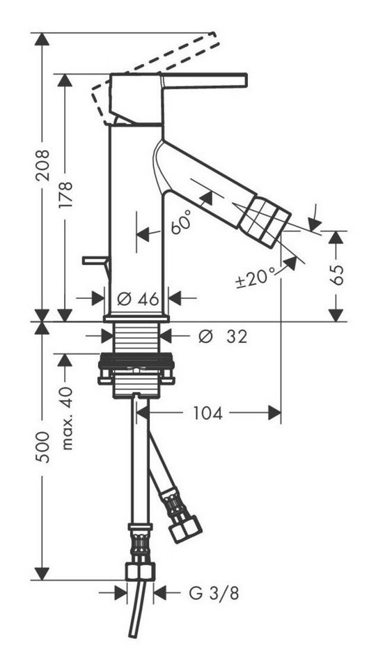 Thumbnail - hansgrohe Bidetarmatur Axor Starck Bidetmischer mit Hebelgriff mit Zugstangen-Ablaufgarnitur