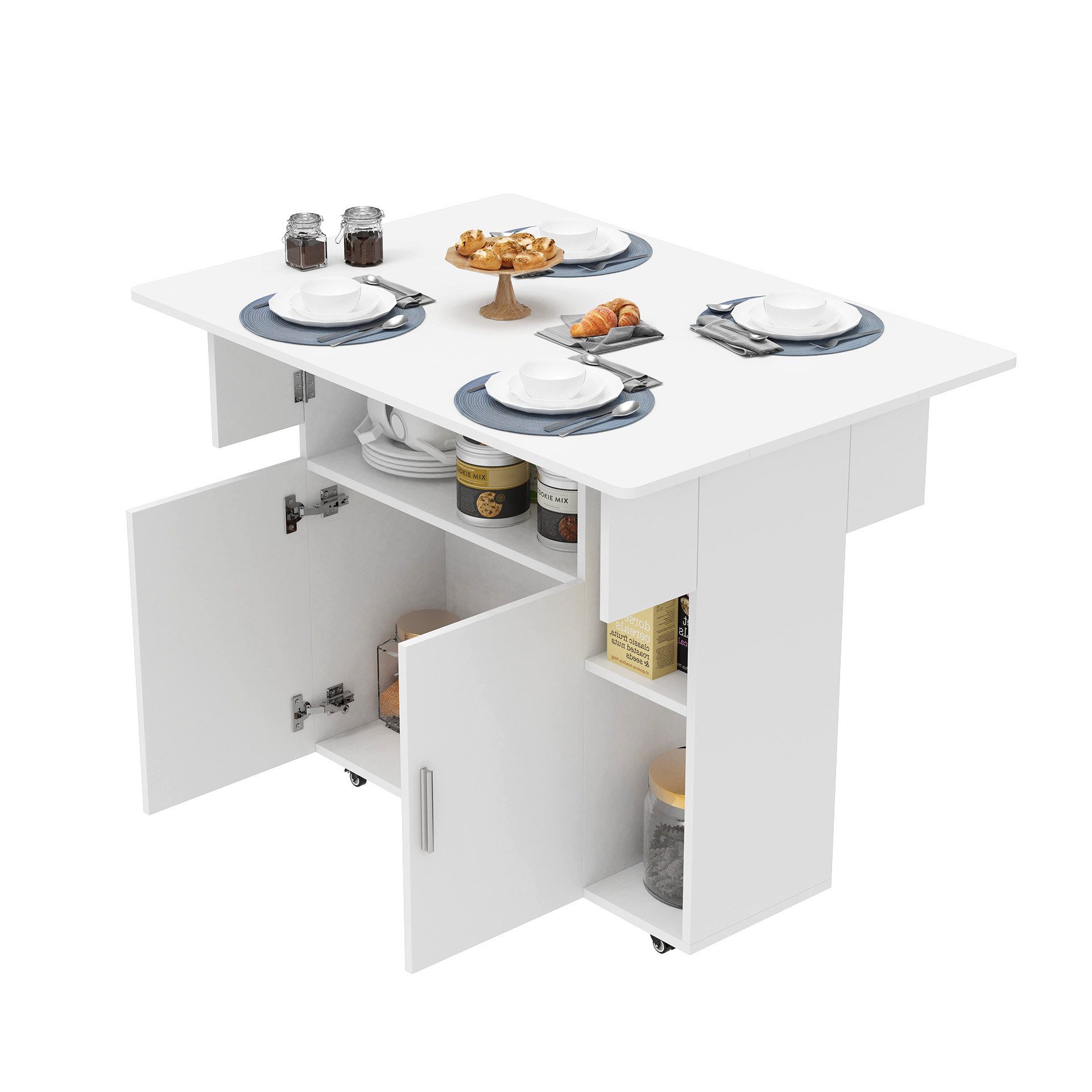 JEOBEST Esstisch Klappbarer Esstisch mit Ablage und Rollen, MDF, (Küchentisch, 1-St., Esstisch für 6 Personen) für Esszimmer und Küche