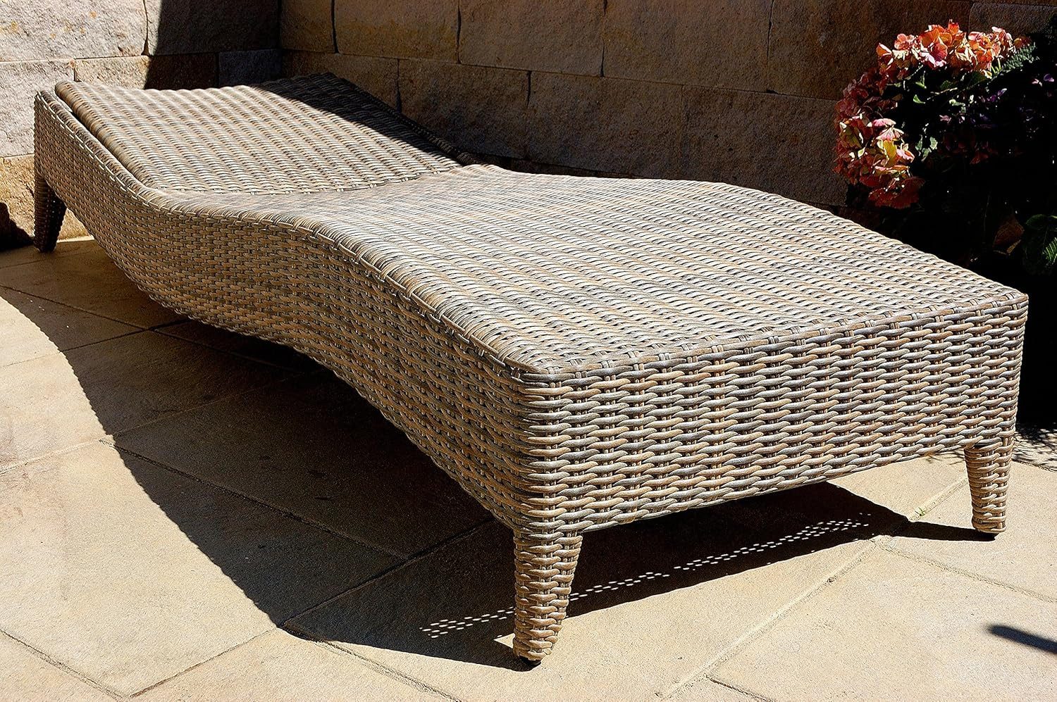 Ragnarök Möbel-Design Gartenliege Sonnenliegen Set, 3-teilig, Kopfteil in 5 Stufen verstellbar, Auflagen ca. 16 cm dick