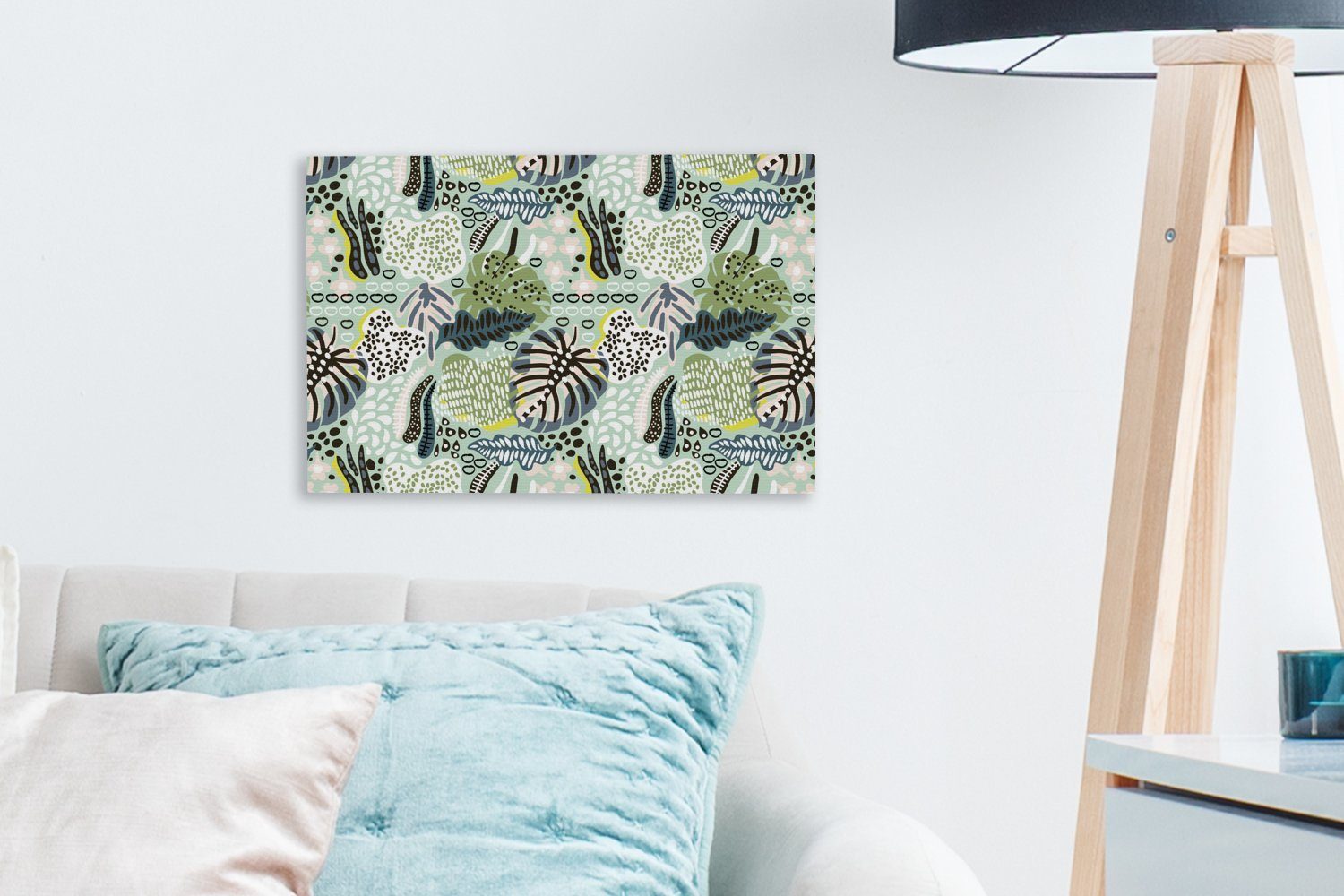 Aufhängefertig, Leinwandbild Leinwandbilder, - OneMillionCanvasses® - Formen Muster, Wandbild Dschungel (1 Pflanzen St), 30x20 cm - Wanddeko,