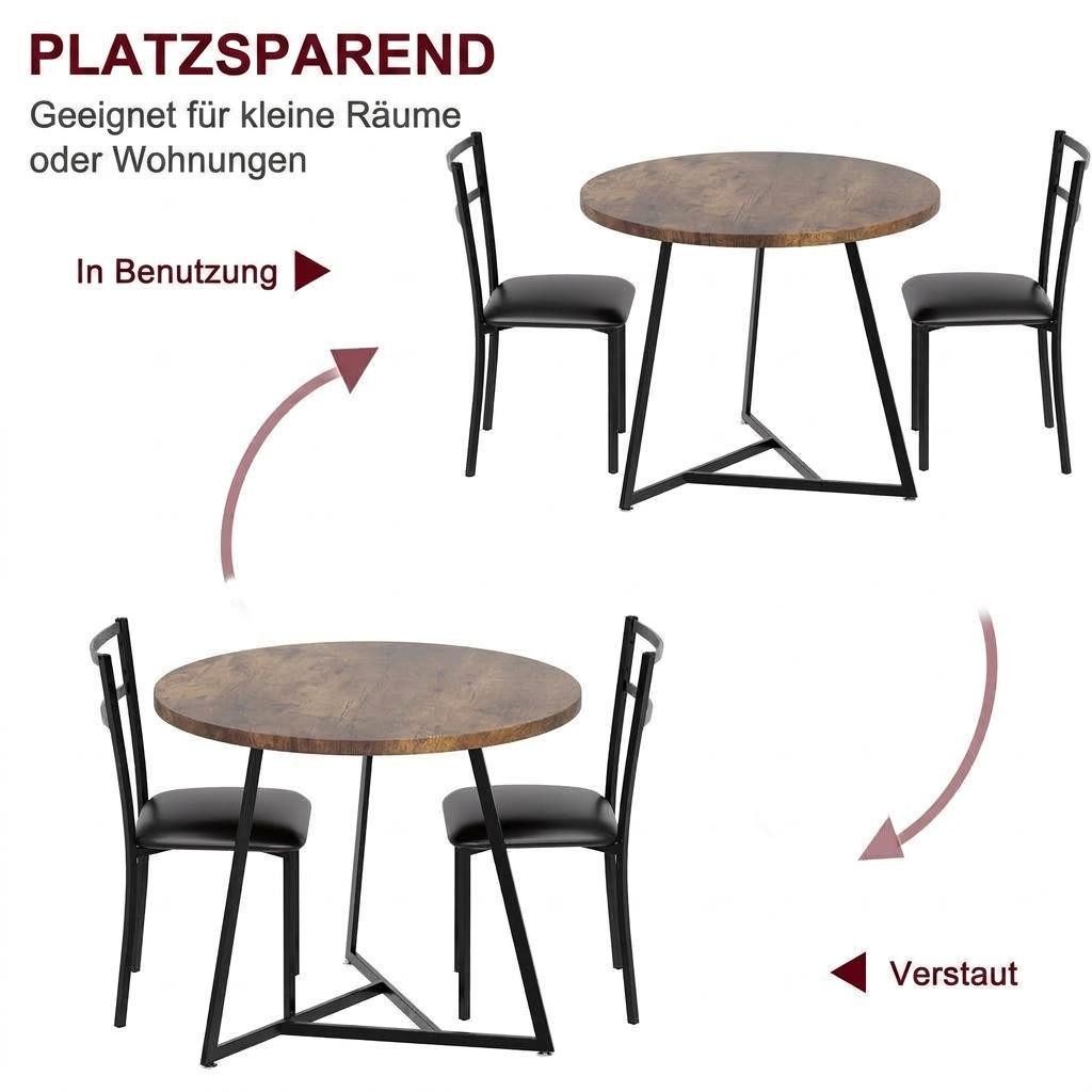 GarveeMore Essgruppe Esstisch mit 2 Stühlen,für Küche & Esszimmer, Runder Esstisch mit 2 Gepolsterter Sitz für kleinen Raum