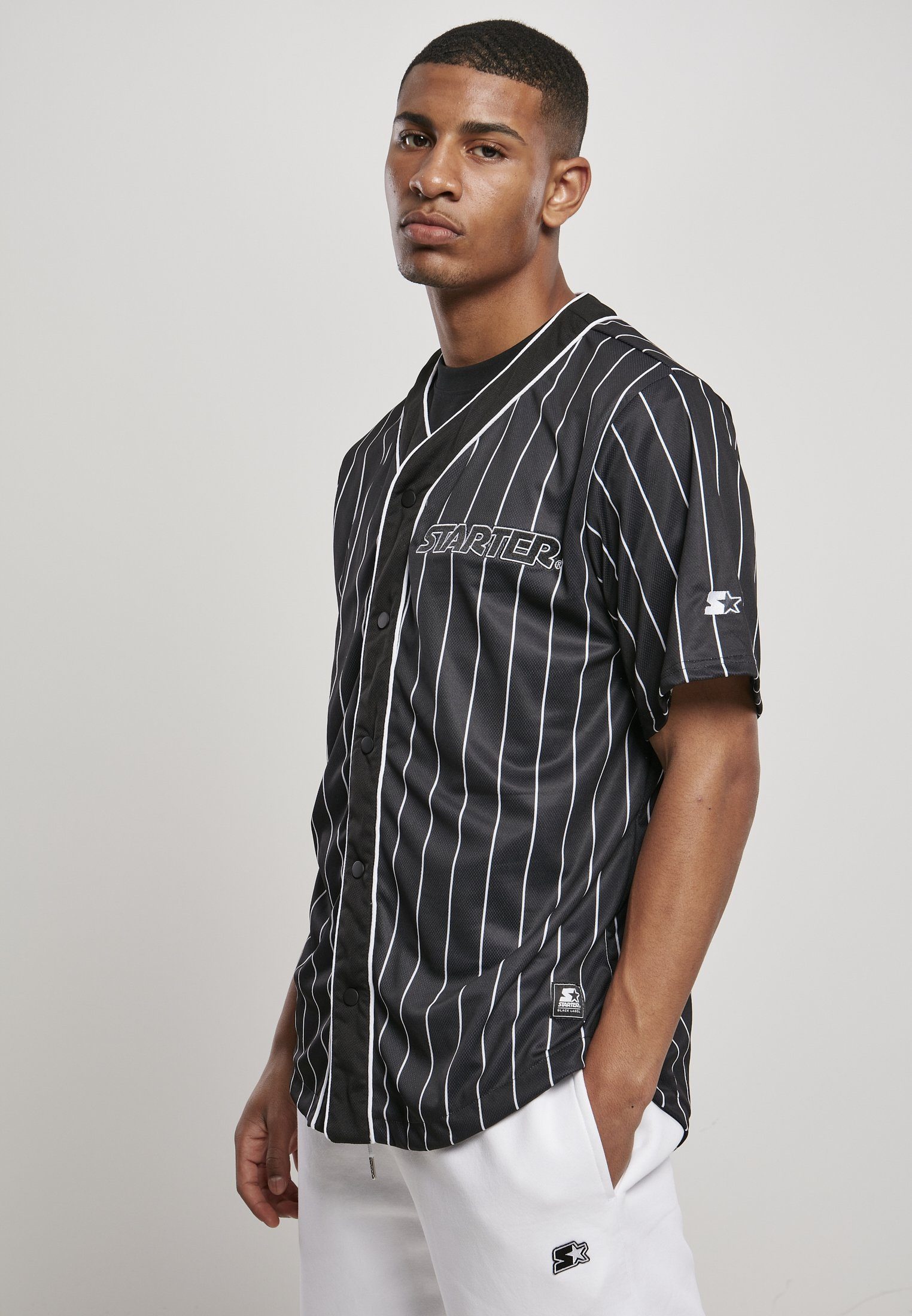 Black Herren (1-tlg) Langarmhemd Label Starter Baseball Starter Jersey Schwarz Starter