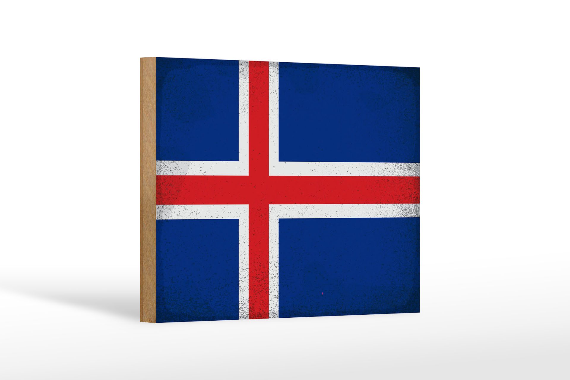 Femer GmbH Holzbild Flagge Island 18x12 cm Flag of Iceland Vintage, Flaggen (1 St), Glatte Holzfaserplatte (MDF), vorn beschichtet