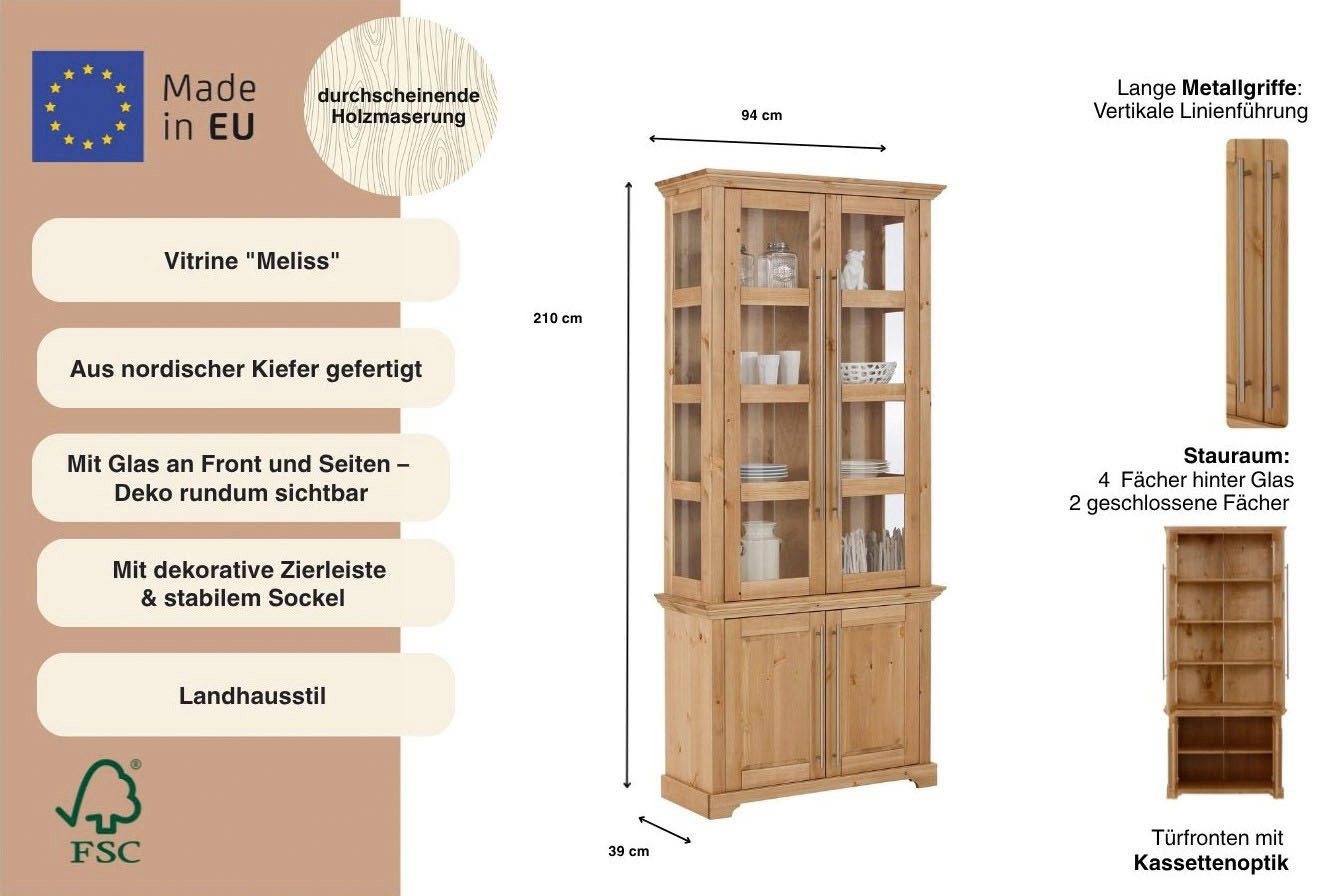 OTTO home Vitrine Melissa aus massiver Kiefer, FSC® zertifiziert, Breite 94 cm