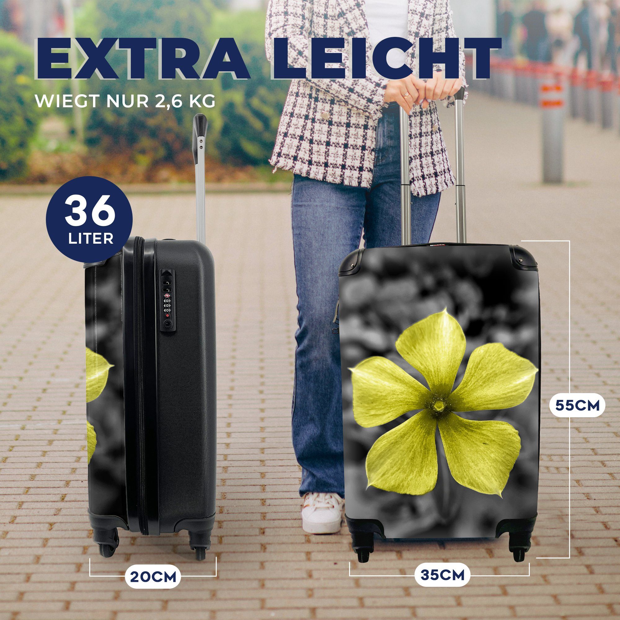 MuchoWow Handgepäckkoffer Blumen - Gelb Schwarz Trolley, Weiß, Handgepäck rollen, - 4 Reisekoffer Reisetasche für mit - Rollen, Ferien