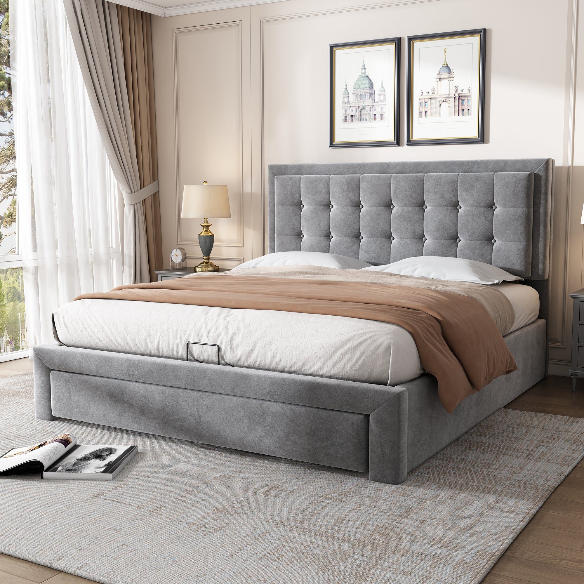 Flieks Polsterbett, Hydraulisches Stauraumbett Doppelbett Samt 140x200cm günstig online kaufen