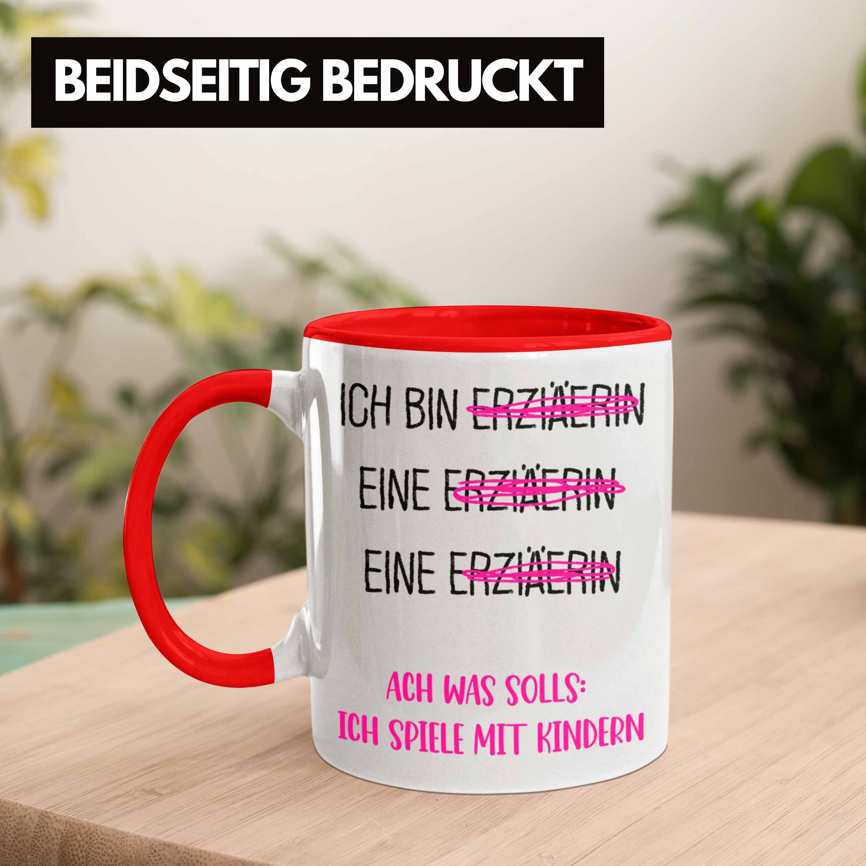 Trendation Tasse Tasse Geschenk Geschenkidee Kindergärtnerin Spruch für Erzieherin Rot
