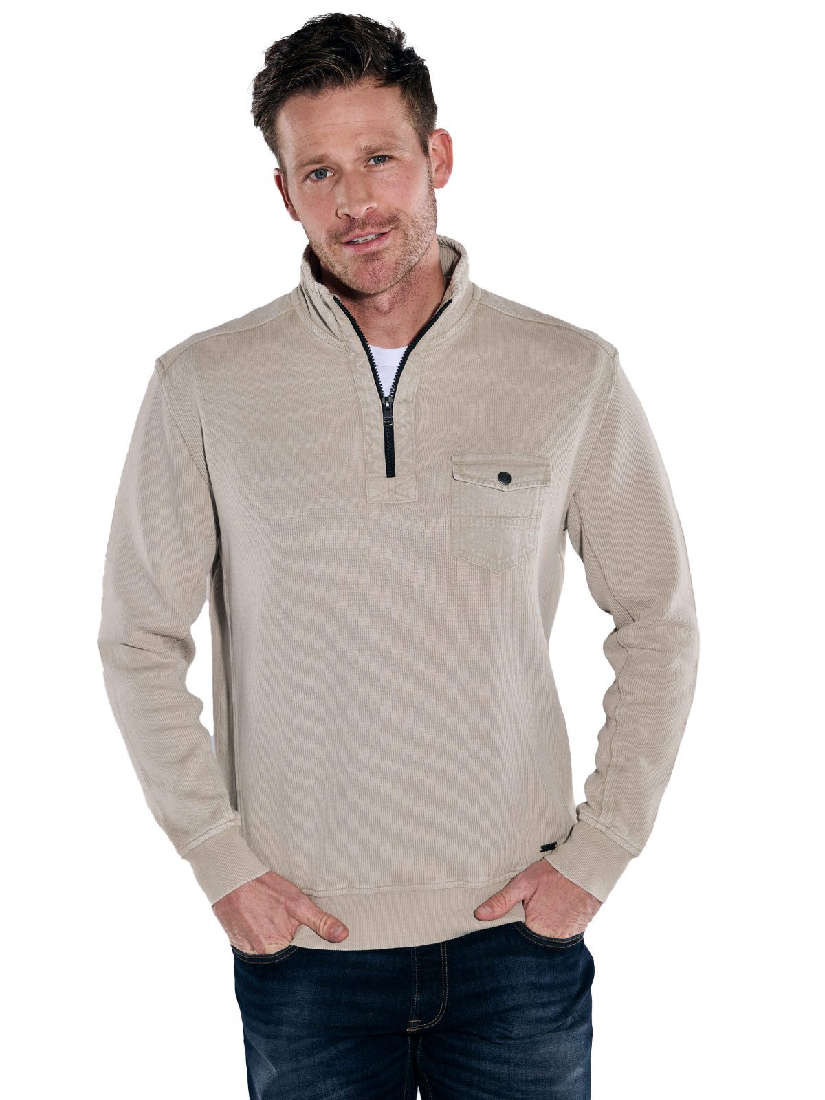 Engbers Sweatshirt engbers Herren Sweatshirt mit Troyerkragen, Braunbeige