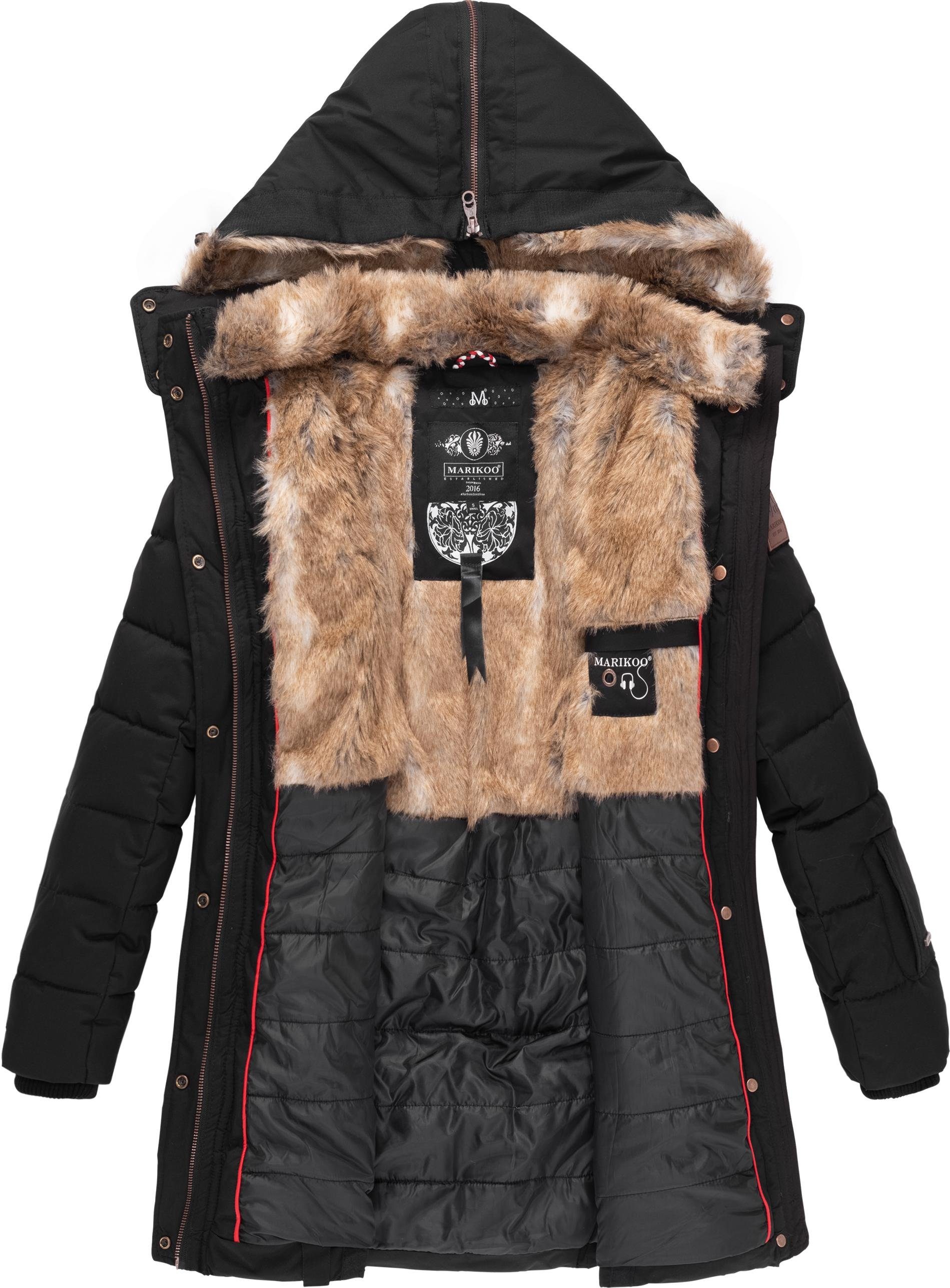 Marikoo Wintermantel Lieblings Jacke stylischer Winter Steppmantel m. Kunstpelz-Kapuze
