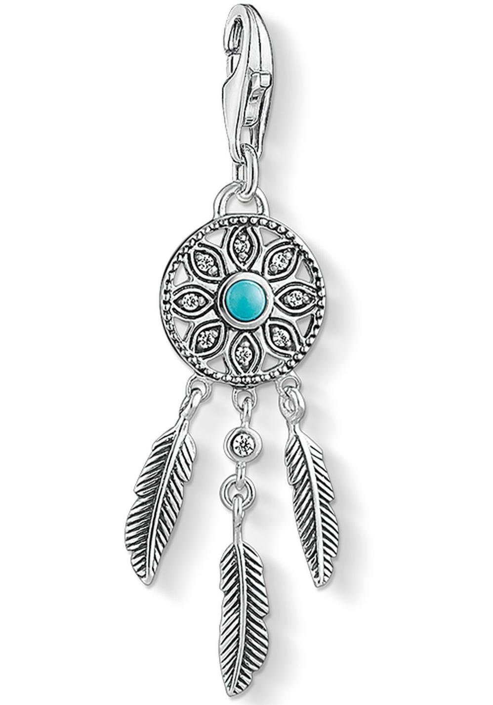 THOMAS SABO Charm-Einhänger Charm-Anhänger Ethno Traumfänger, mit Glas-Keramik Stein, imit. Koralle, imit. Türkis, Lab Grown Rubin