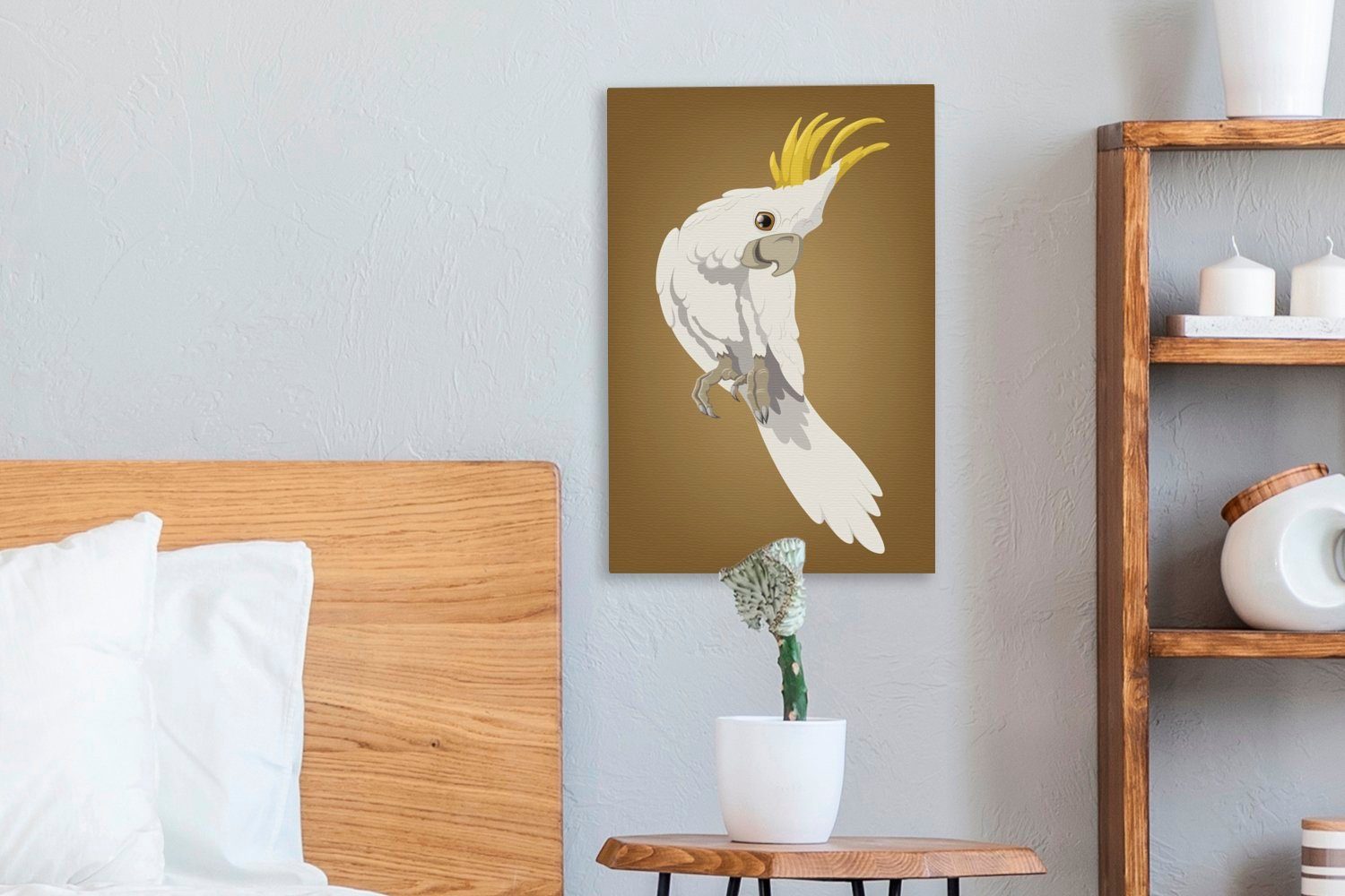 OneMillionCanvasses® Leinwandbild Eine Illustration bespannt inkl. weißen Leinwandbild (1 Gemälde, 20x30 Papageis, Zackenaufhänger, eines St), fertig cm