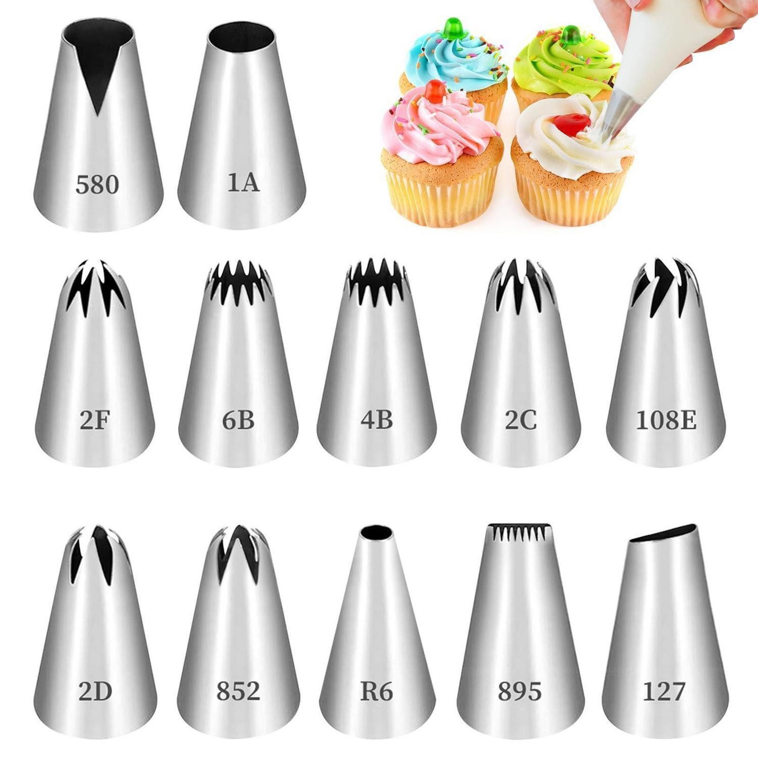 LuxusKollektion Spritztüllen Spritztüllen Set 12 Profi Edelstahl verschiedene Muster, Metall