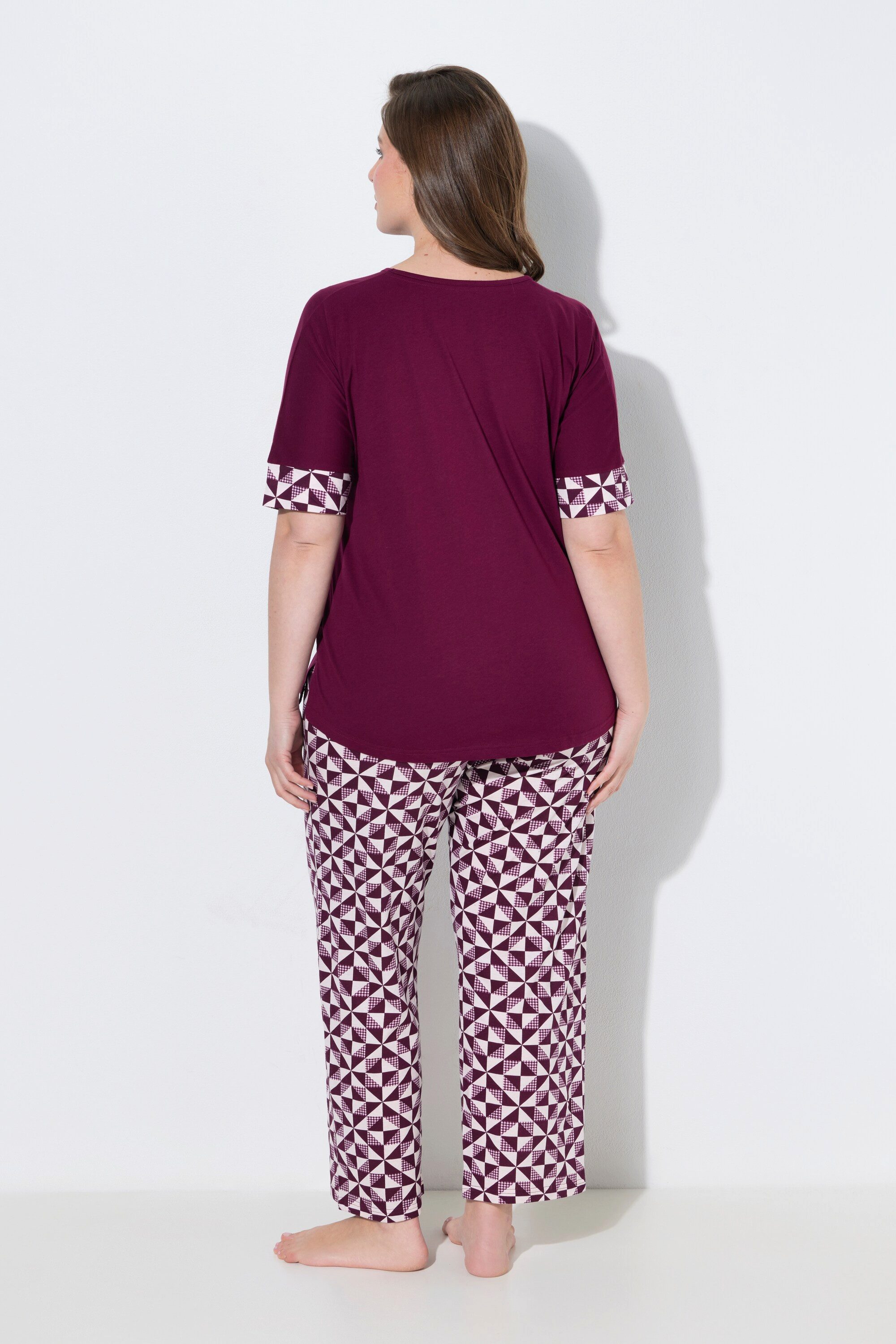 Ulla Popken Pyjama Pyjama Karo V-Ausschnitt Halbarm