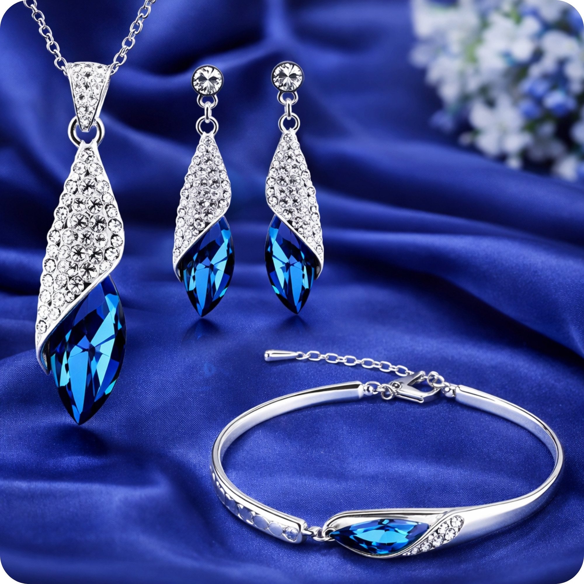 YouBella Schmuckset Crystal Stylish Halskette Schmuck Set Für Frauen & Mädchen (Set, Modischer Kunstschmuck, Langlebige Ausführung), Mit Ohrringen und Armband, Versilbert