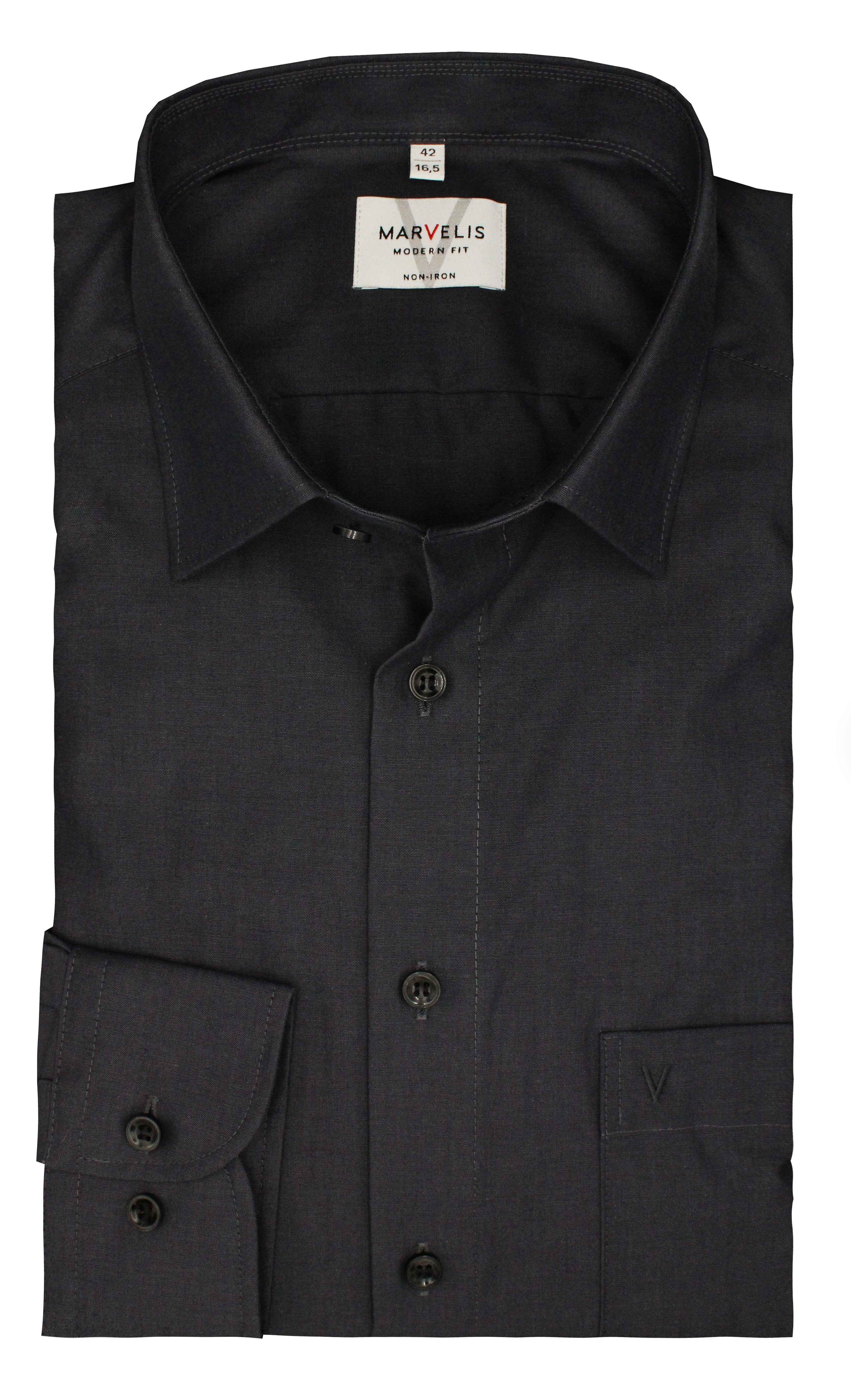 MARVELIS Businesshemd Anthrazit, Modern Fit, Bügelfrei, Langarm, Baumwolle, günstig online kaufen