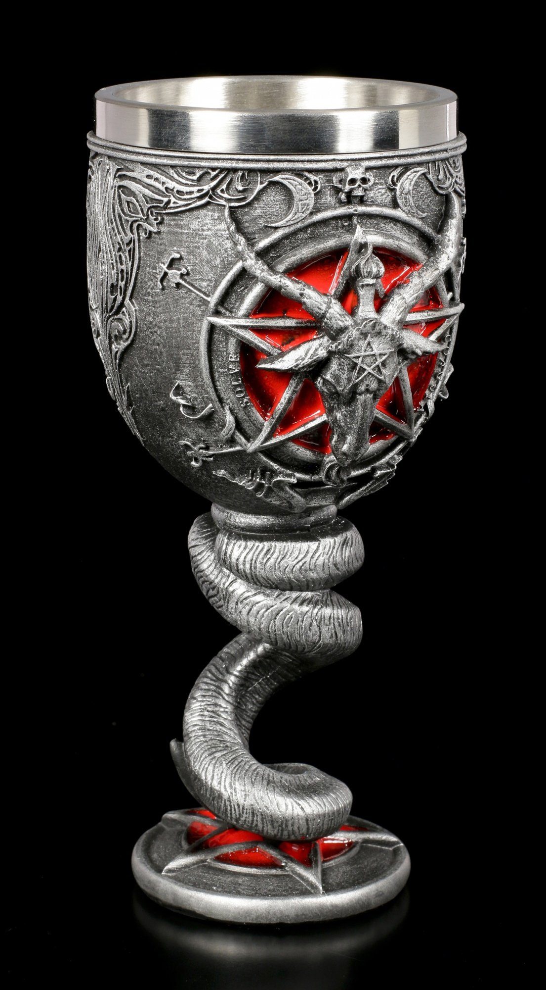 Figuren Shop GmbH Becher Kelch - Baphomet mit Pentagramm - Nemesis Now Gothic Becher, Kunststein (Polyresin), Edelstahl