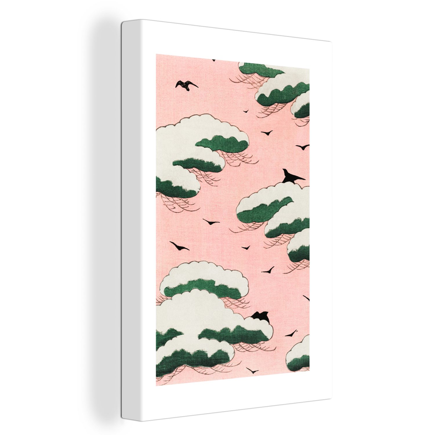 OneMillionCanvasses® Leinwandbild Japandi - Vogel - Wolken - Vintage, (1 St), Leinwandbild fertig bespannt inkl. Zackenaufhänger, Gemälde, 20x30 cm