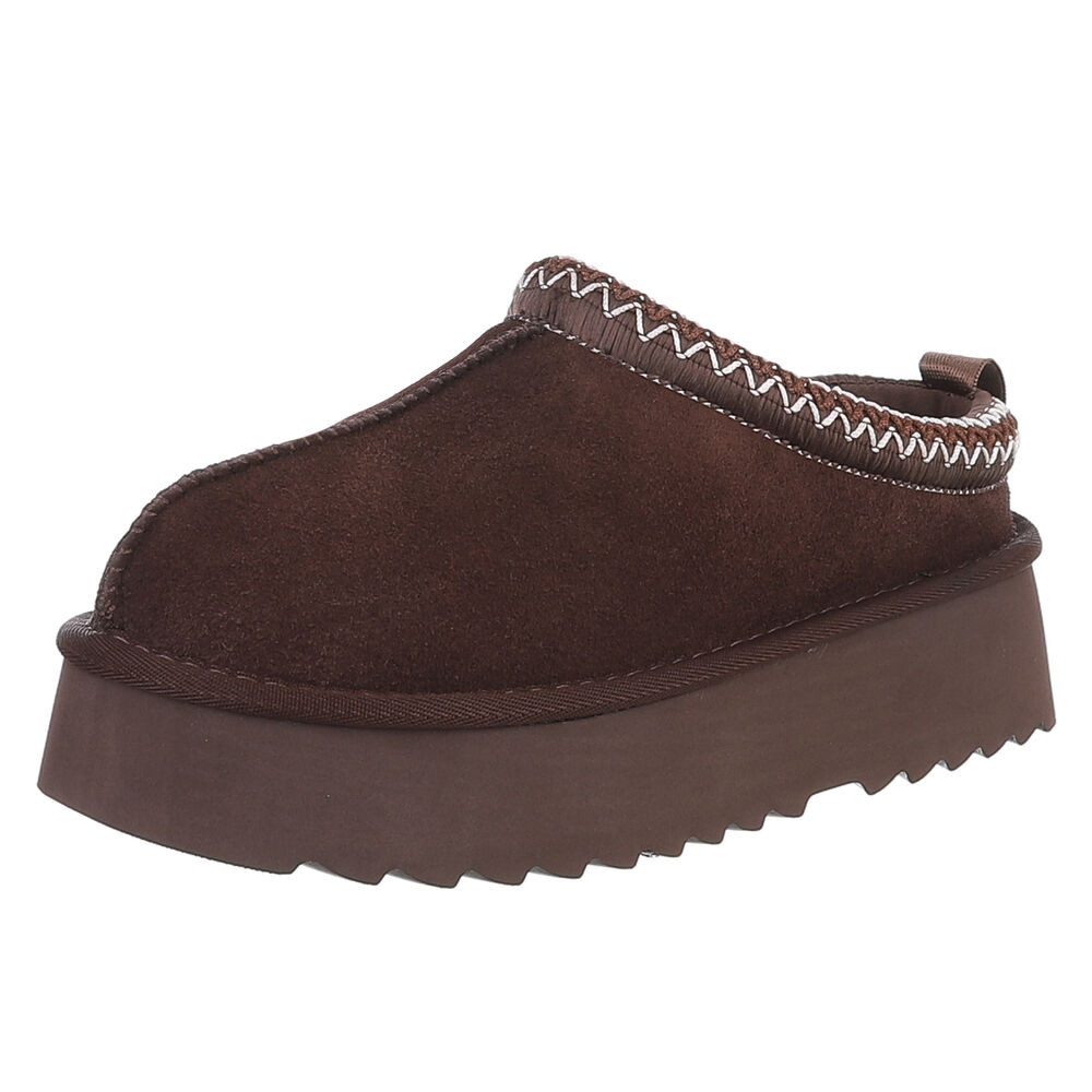 Ital-Design Echtleder Damen Slip-on Plateau Clog mit Profilsohle Snowboots (92392435) Flach Stiefeletten in Braun