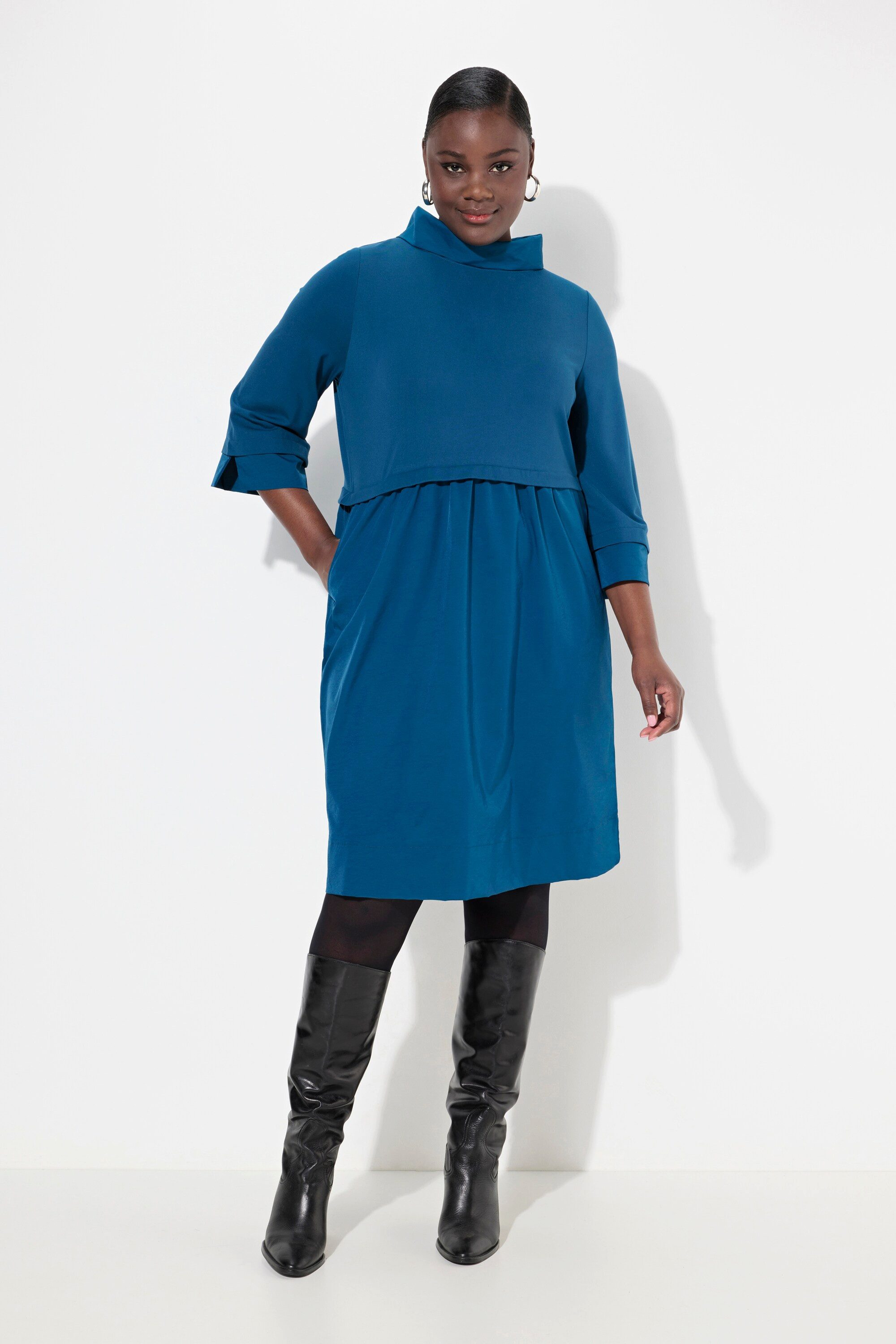 Jerseykleid Kleid Lagenoptik A-Linie weiter Kragen 3/4-Arm
