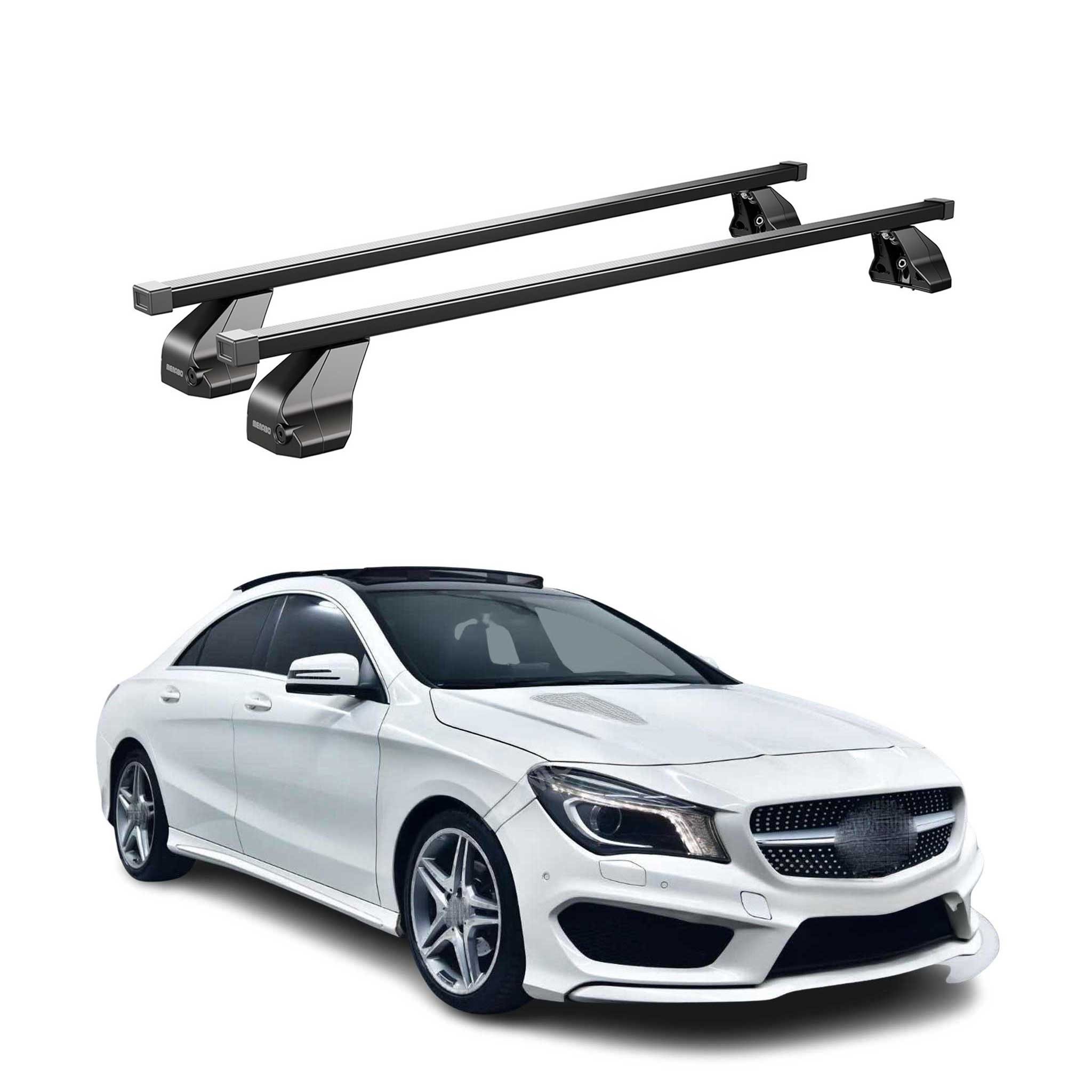 OMAC Dachträger Menabo Stahl Gepäckträger für Mercedes CLA C117 2013-19 Schwarz (2-St), Wasserbeständig,Abnehmbar,Multifunktional,Leichtgewichtig
