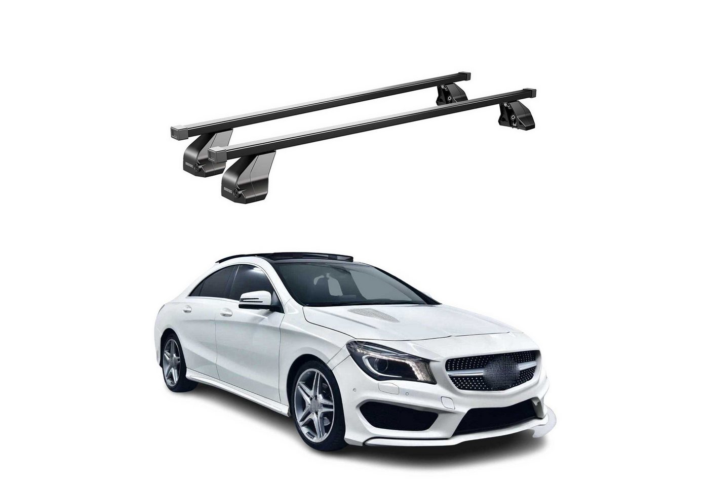 OMAC Dachträger Menabo Stahl Gepäckträger für Mercedes CLA C117 2013-19 Schwarz (2-St), Wasserbeständig,Abnehmbar,Multifunktional,Leichtgewichtig