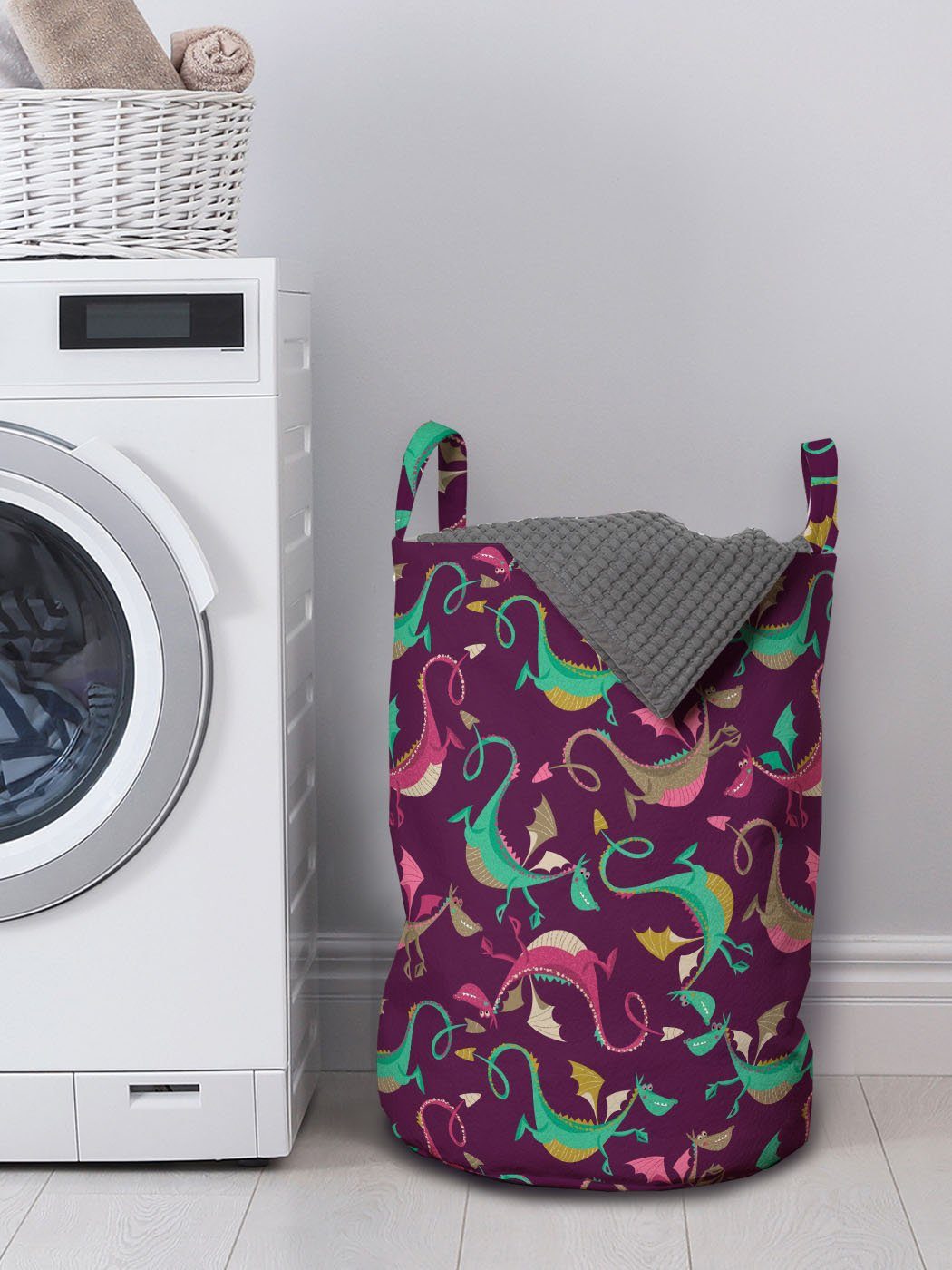 Abakuhaus Wäschesäckchen für Funny Kordelzugverschluss Drachen Animals Griffen Waschsalons, Mythische Wäschekorb mit