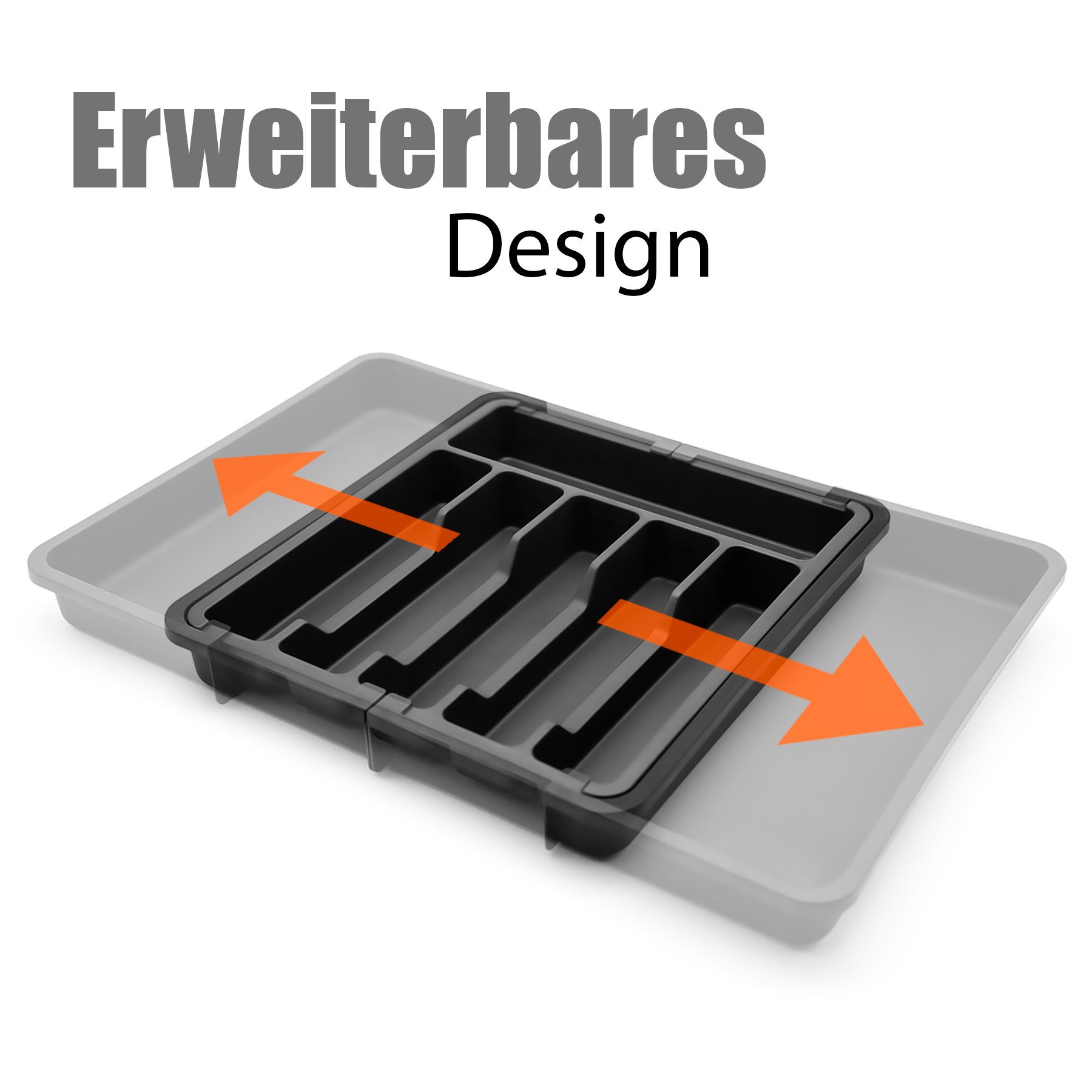 BigDean Besteckeinsatz Schubladen Organizer aus Kunststoff in Schwarz (Set, 1 St., Besteckeinsatz), Platzsparend, Optimale Organisation, Flexibel Anpassbar