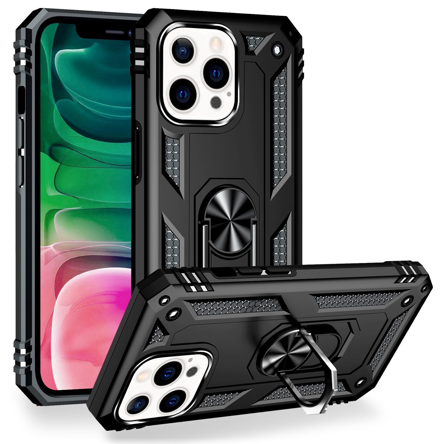 Nalia Smartphone-Hülle Apple iPhone 13 Pro 15,5 cm (6,1 Zoll), Stoßfeste Military-Style Ring Hülle / Extrem Schützend / Outdoor Case