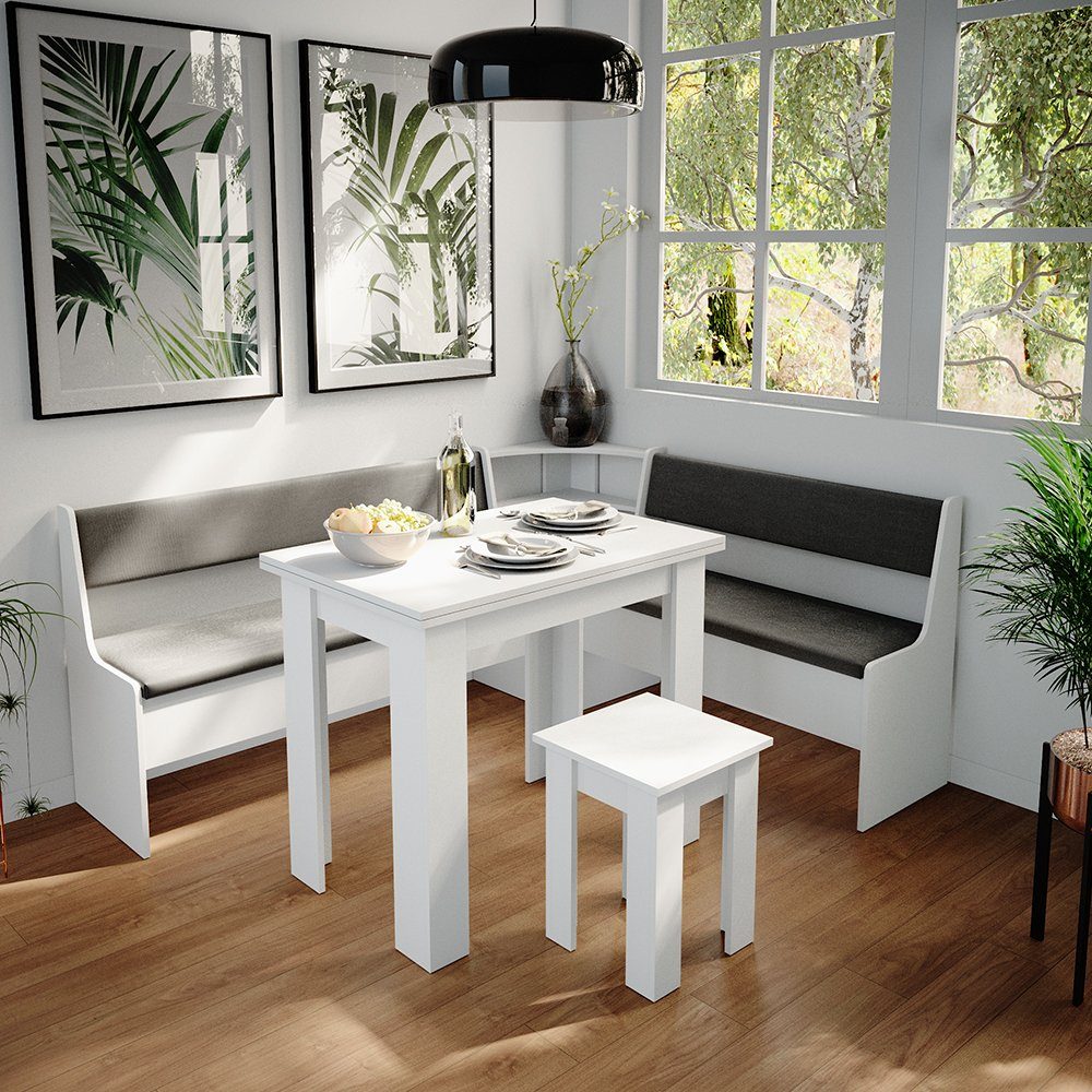Vicco Sitzgruppe Roman, Weiß/Anthrazit, 180 x 150 cm mit Tisch, (Set, 5-tlg., 5-er Set), bequeme Polsterung
