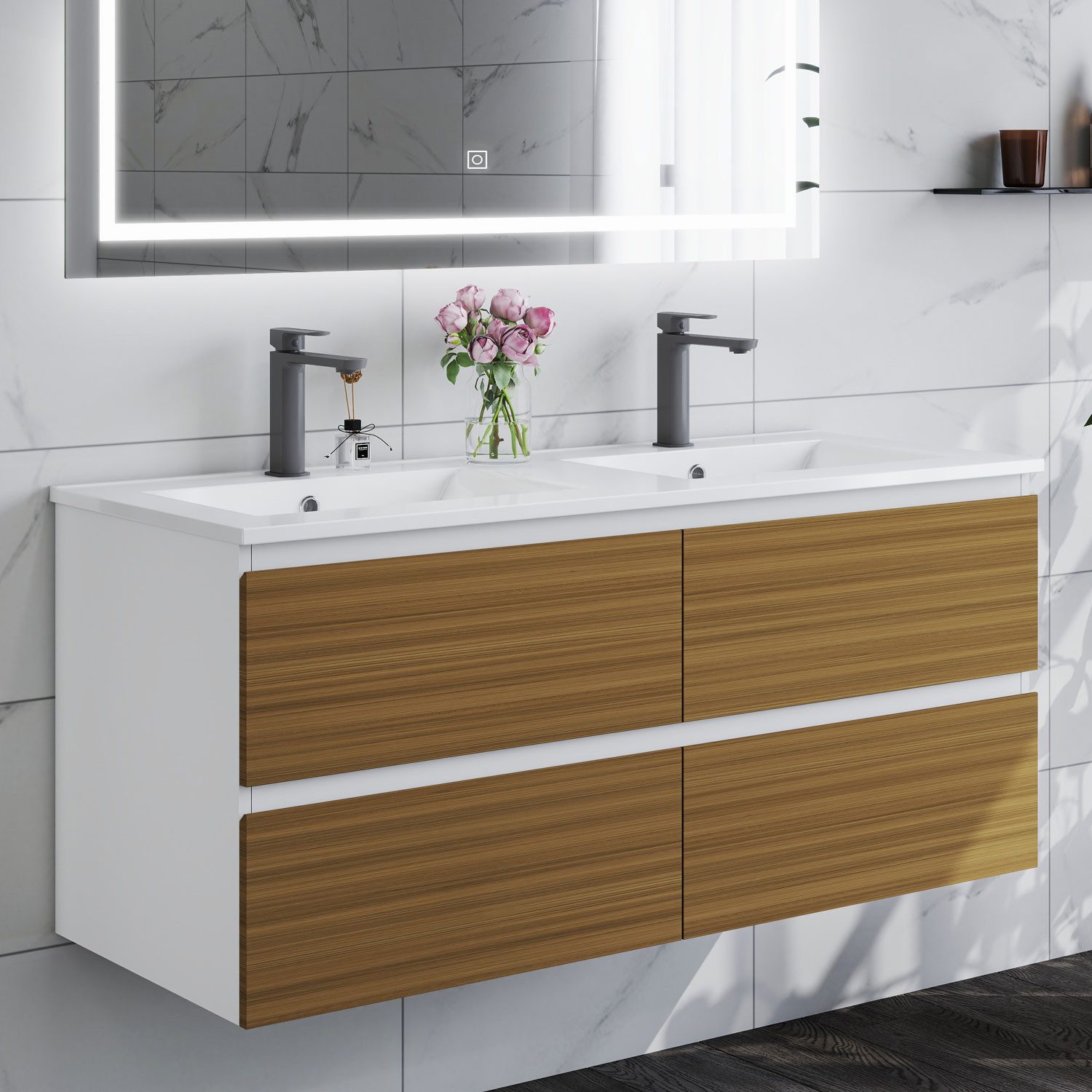duschspa Waschtisch Badmöbel Set Waschbecken mit Unterschrank MDF, Beite 50/60/80/100 cm