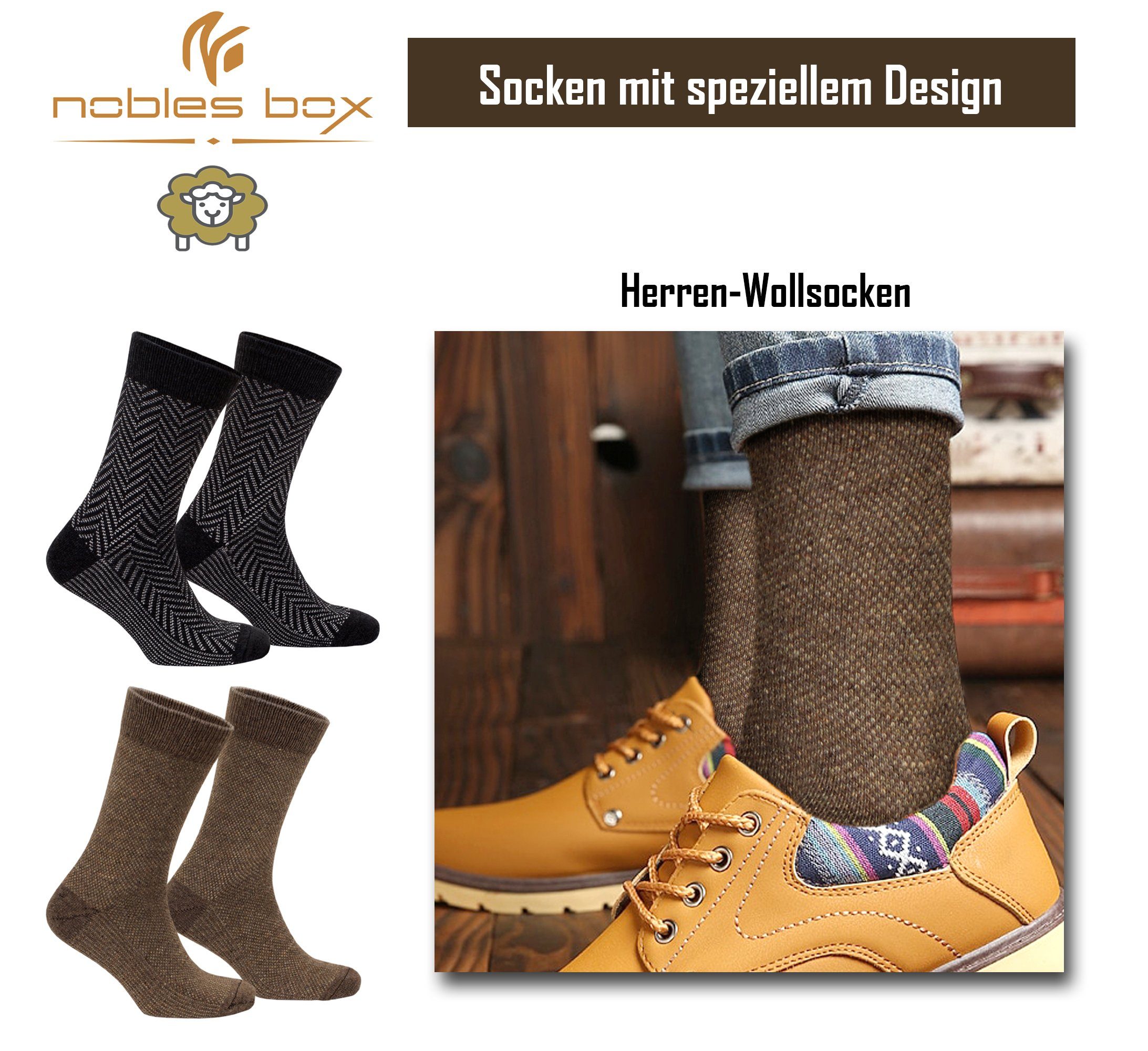 NoblesBox Norwegersocken Herren 2-Paar, Arbeitssocken Herren EU Warme Socken, Wollsocken 40-44 Größe) Herren Asorti-1 (Beutel