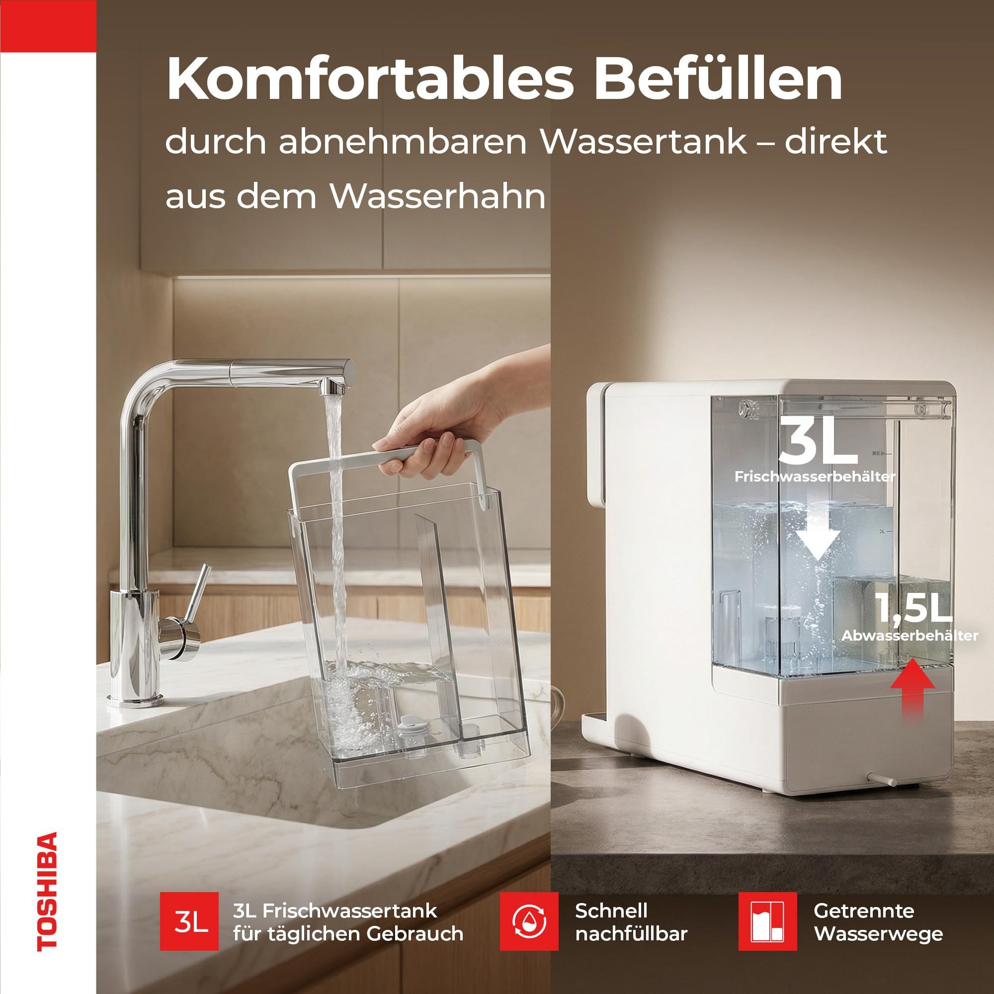 Toshiba Wasserfilter Toshiba Osmoseanlage Weiß, 5in1 Filter, Einstellbare Temperatur, Ohne Wasseranschluß – Bild 4 von 5