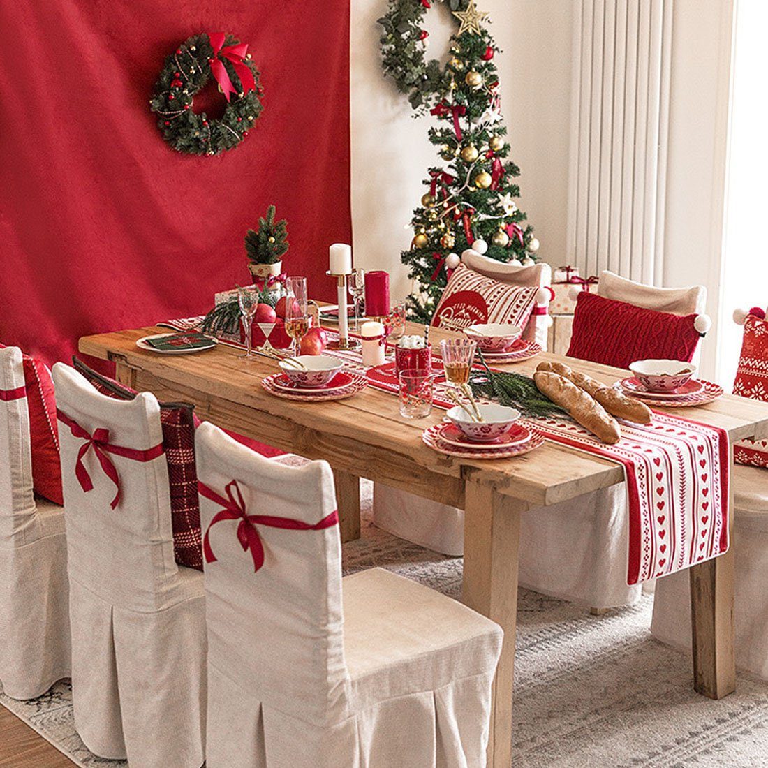 DÖRÖY Tischläufer Christmas Table Tischläufer Festliche Prints Tischdecken, Dekorative