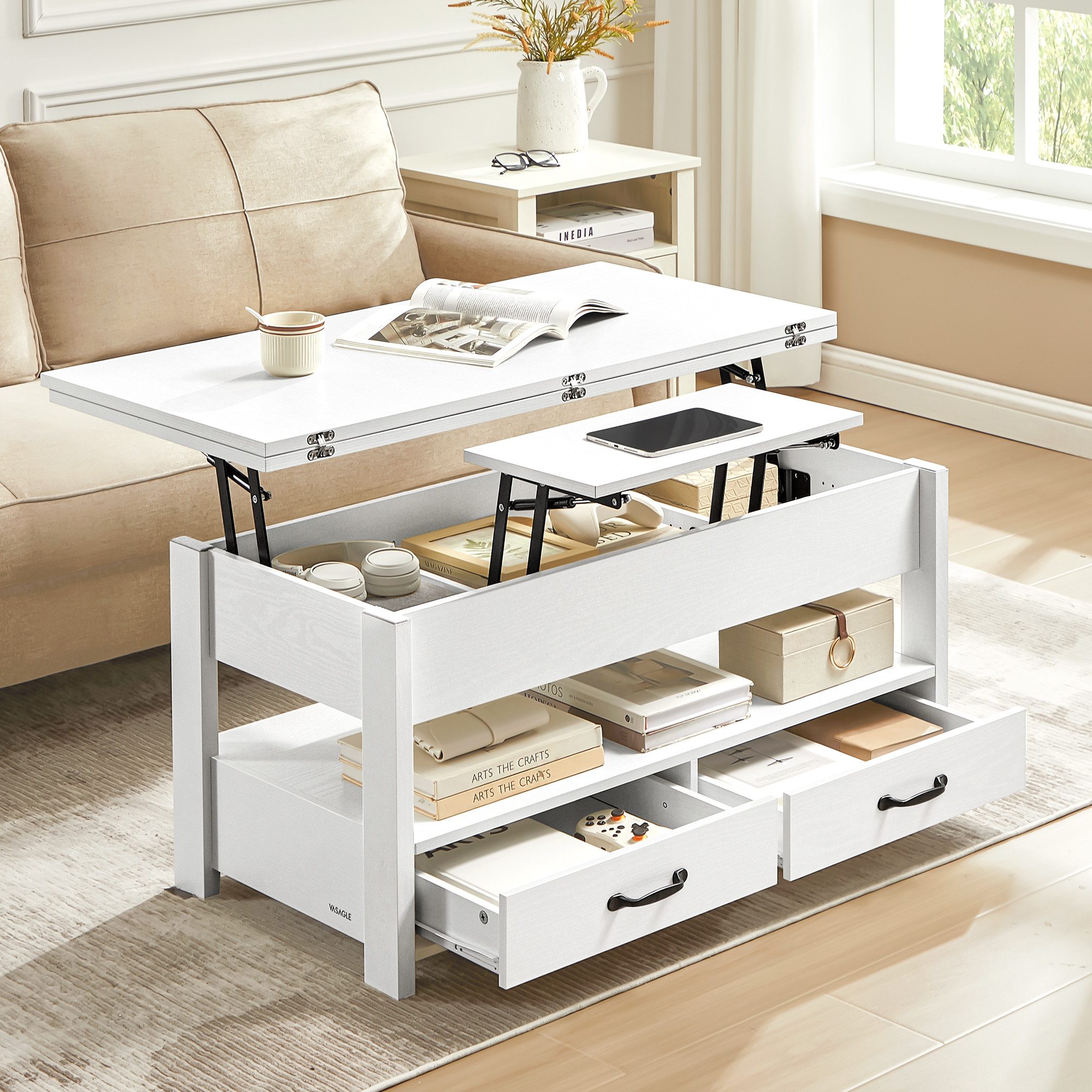 VASAGLE Couchtisch, Wohnzimmertisch, Doppel-Hebemechanismus, höhenverstellb günstig online kaufen