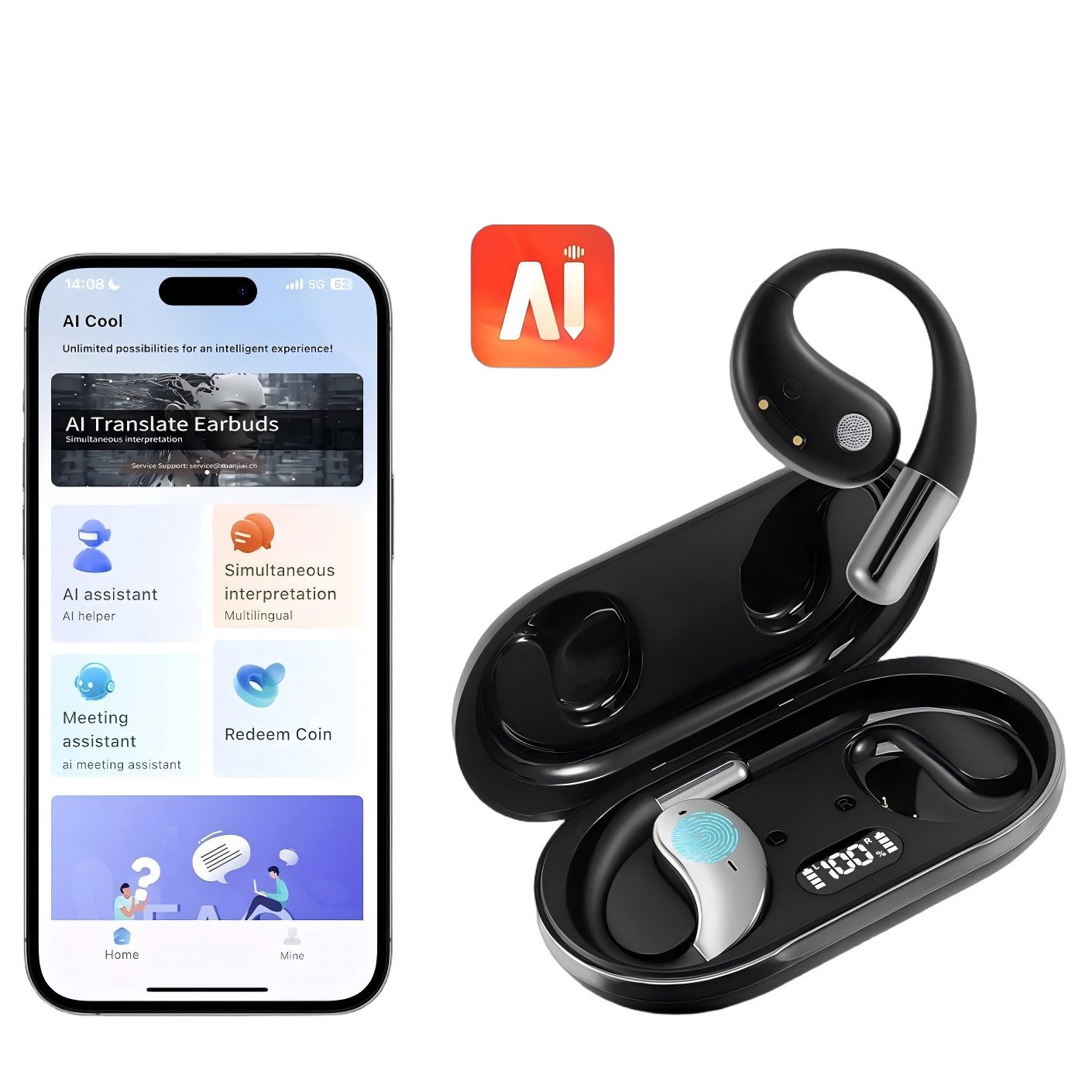 Forrlite In Ear Ohrhörer, Sprachübersetzer Kopfhörer AI Übersetzungskopfhörer Open-Ear-Kopfhörer (3-in-1 Sprachübersetzer Kopfhörer, Bluetooth 5.4 Sport-Kopfhörer, für Übung, Büro und Langzeitgebrauc, Bluetooth Kopfhörer)
