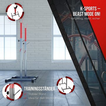 K-SPORT Langhantelstange Langhantelablage I bis 180kg verstärkt zum effektiven Muskeltraining, (Squat-Rack für Langhanteltraining I Kniebeugenständer, Professionelle Fitnessgeräte für Zuhause), Made in EU!