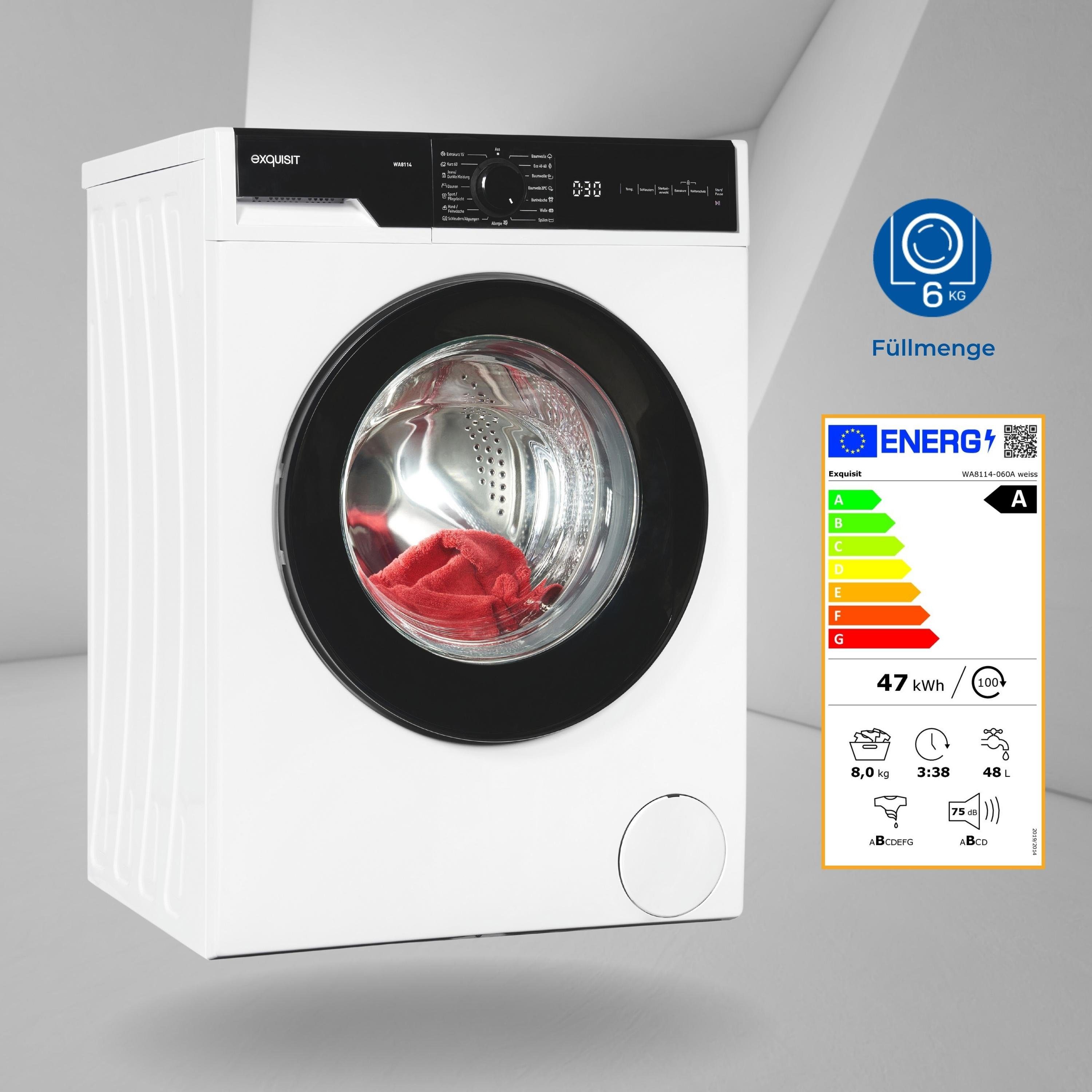 energiesparende 1330 Waschmaschine 7,00 kg, Familien-Waschmaschine U/min, Kindersicherung mit exquisit WA8114-060A,