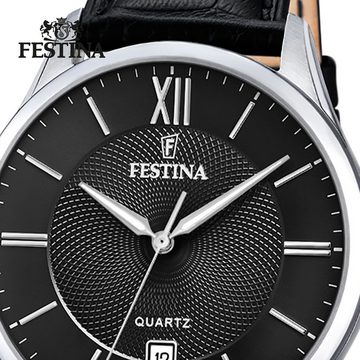 Festina Quarzuhr Festina Herren Uhr Sport F20426/3 Leder, Herren Armbanduhr rund, Lederarmband schwarz