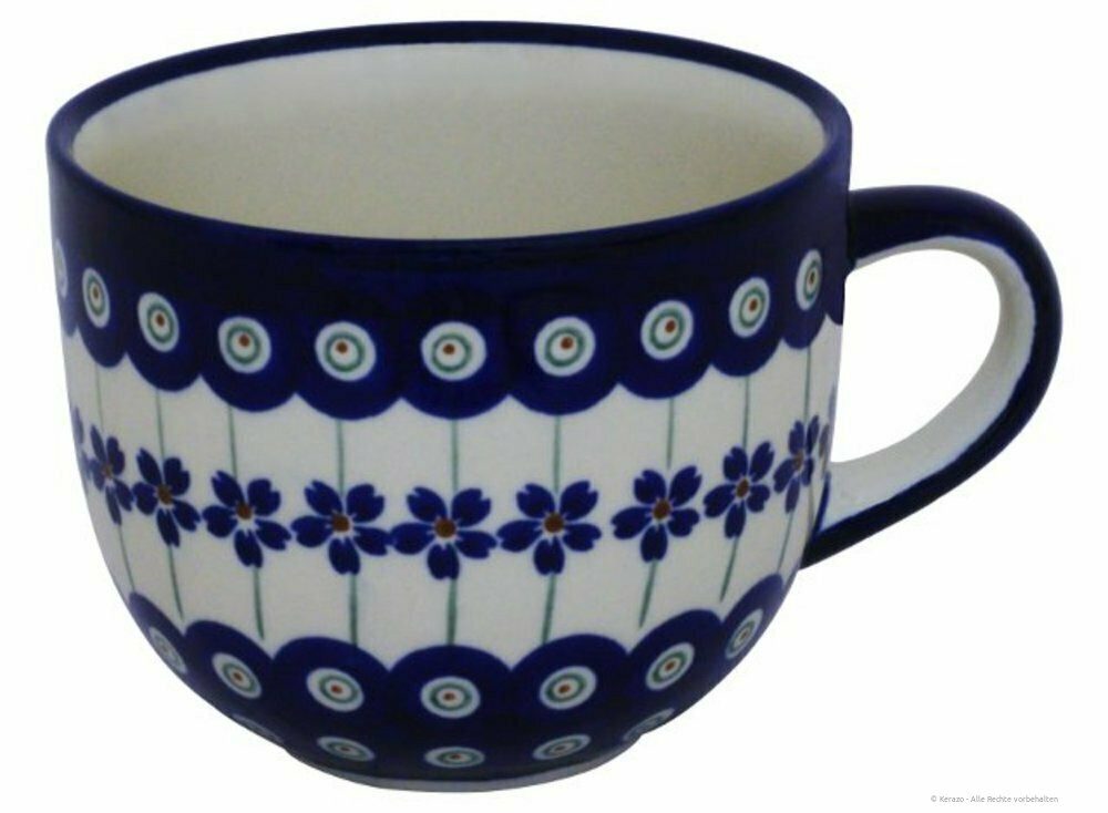Bunzlauer Keramik Cappuccinotasse große runde 350ml Tee-& Milchkaffeetasse, Becher, Ø10 cm, Dekor 166a, Keramik