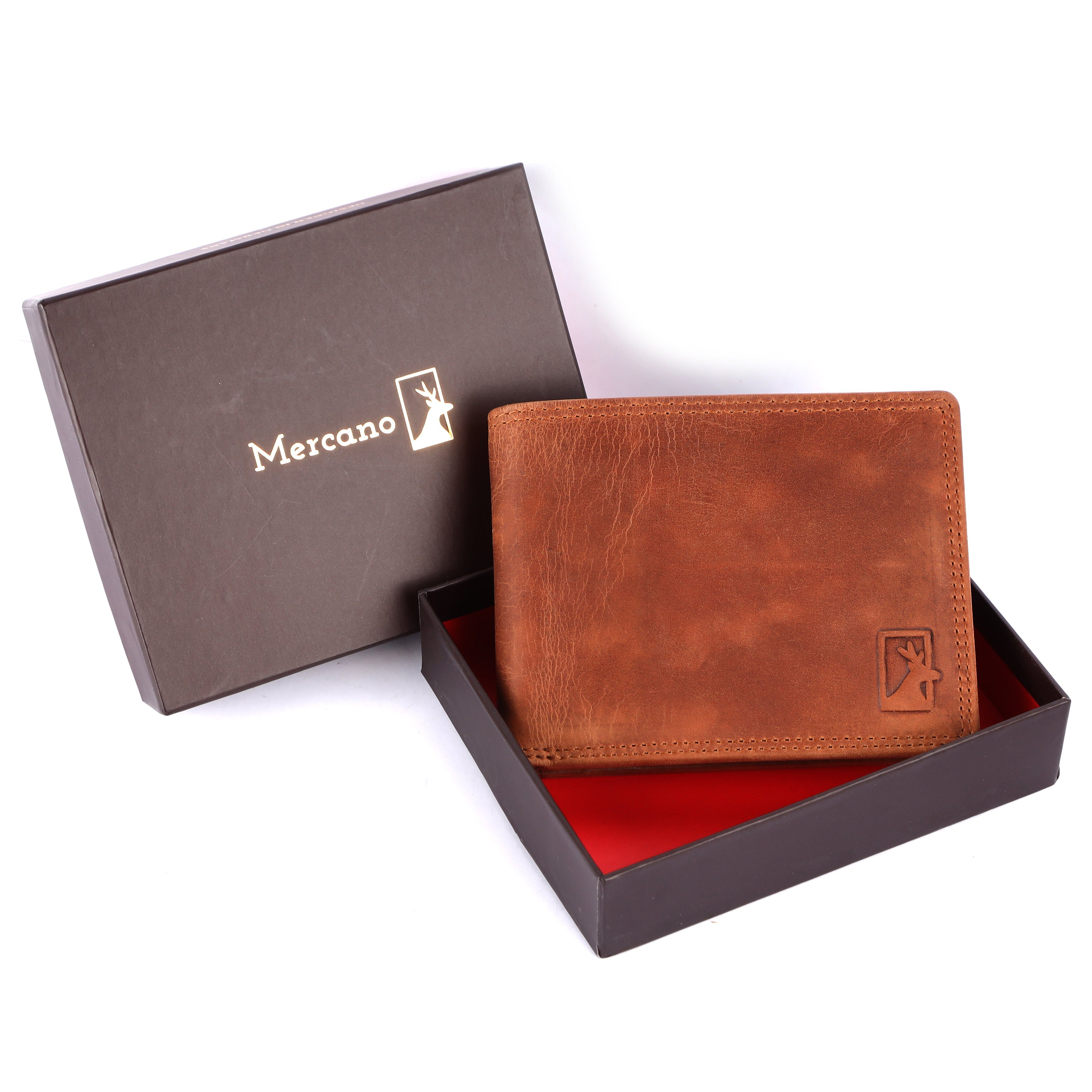 Mercano Geldbörse für Herren, aus 100% Vintage Leder mit Doppelnaht, RFID-Schutz & inkl. Geschenkbox Braun