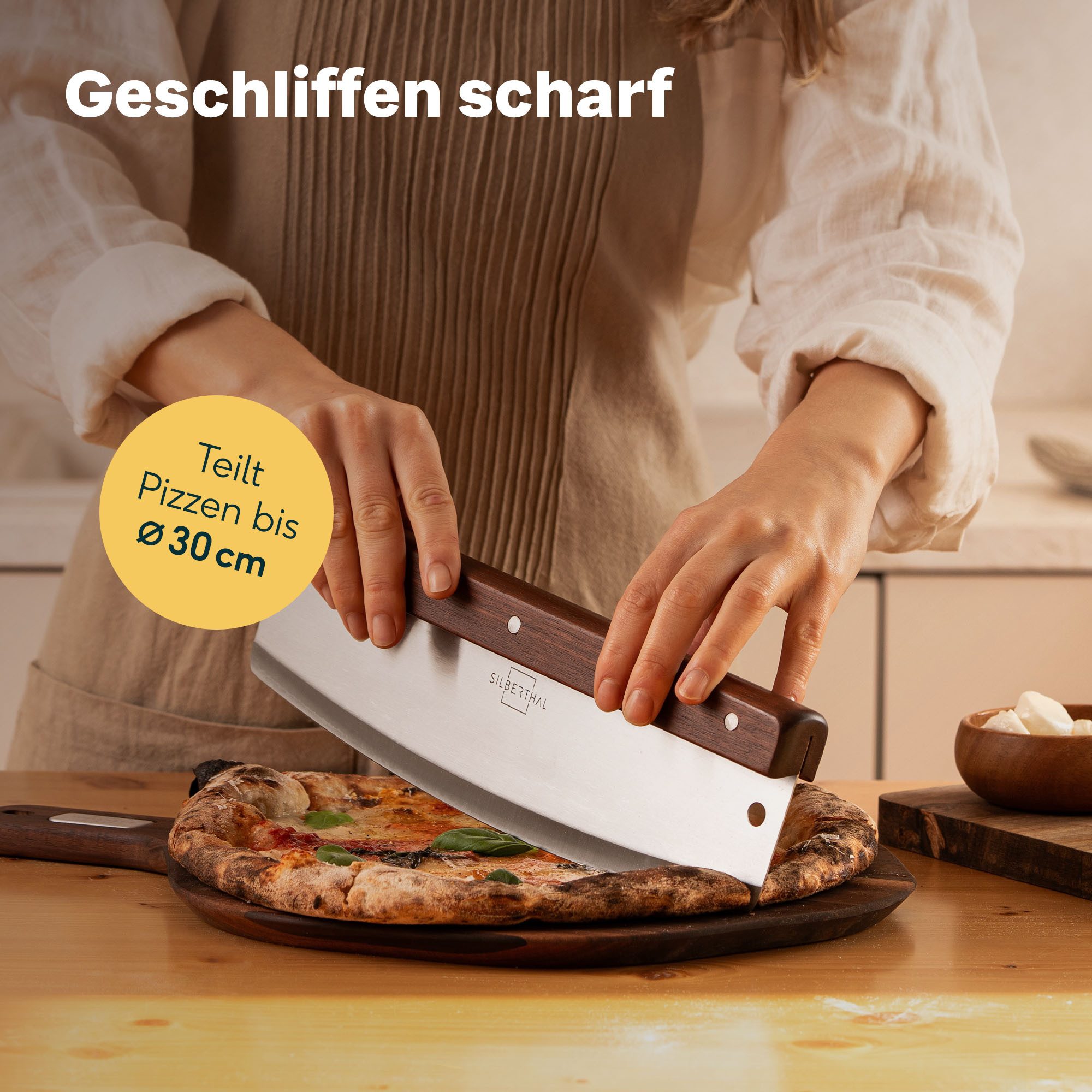 SILBERTHAL Wiegemesser 32cm für Pizza, Flammkuchen, Nüsse und Kräuter